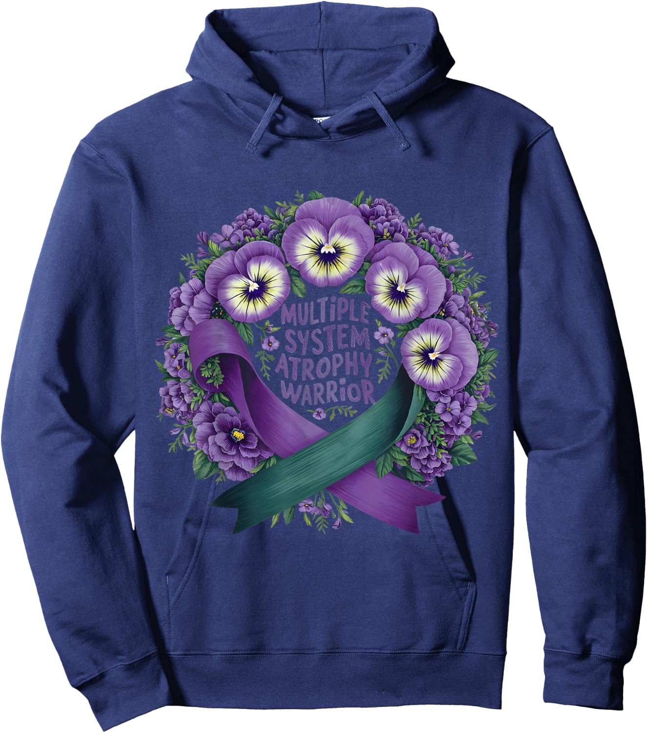 multiple system atrophy Awareness purple floral and ribbon Hoodie - Hoodie | Navy