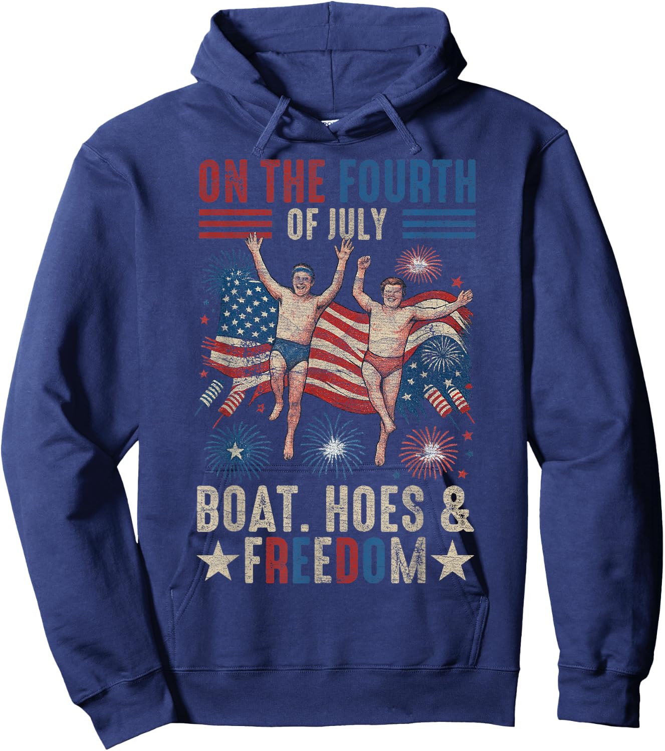 On The Fourth Of July Boats, Hoes & Freedom Hoodie - Hoodie | Navy