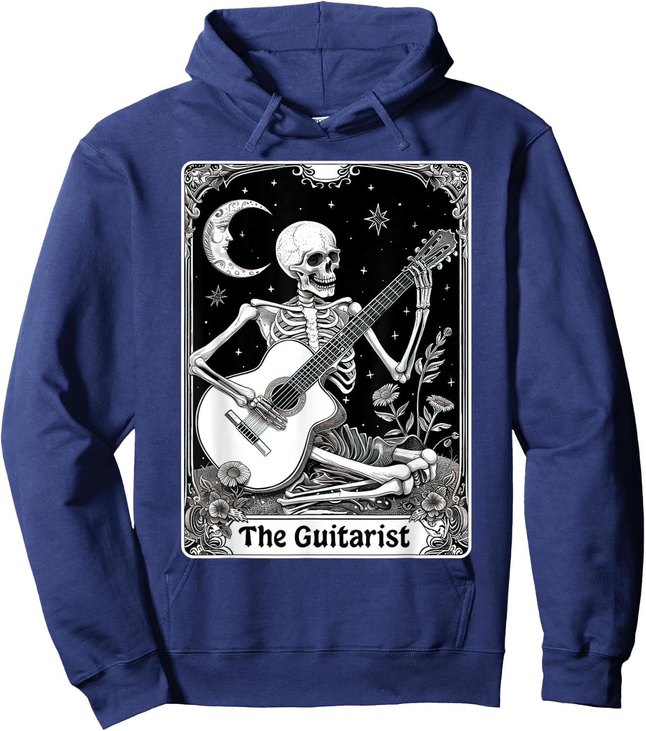 The Guitarist Tarot Card Funny Skeleton Playing Guitar Hoodie - Hoodie | Navy