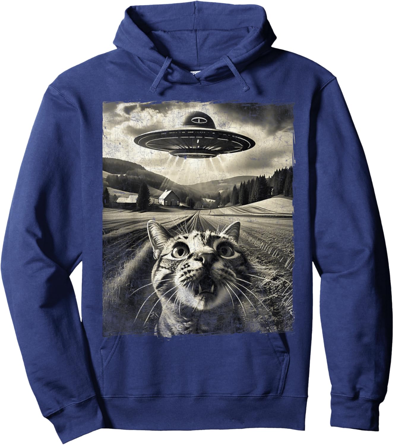 Cat Selfie With UFO Alien Funny Cat Gifts Men Women Kid Boys Hoodie - Hoodie | Navy