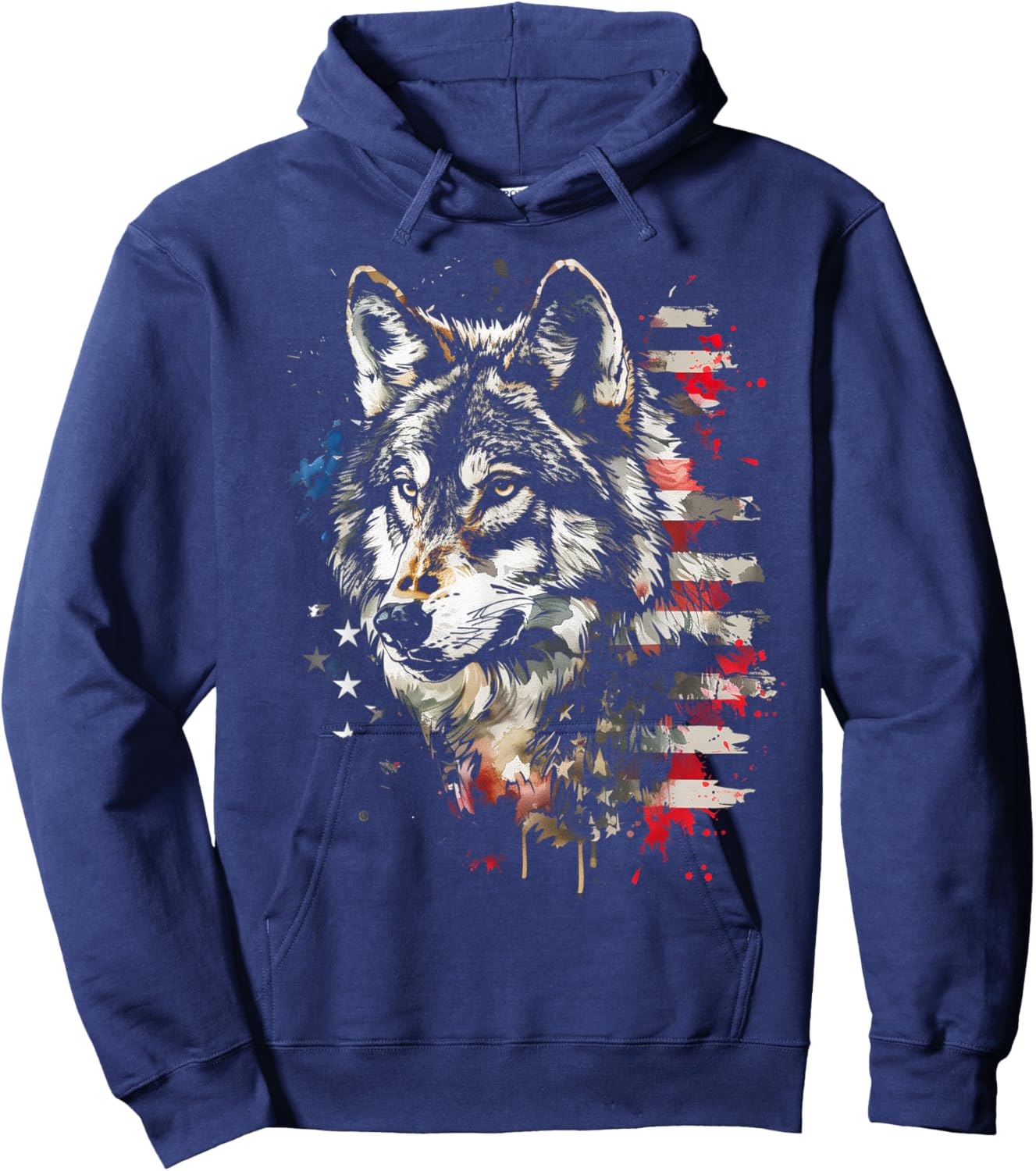 Patriotic Wolf American Flag USA Wolf Lover Women Kids Men Hoodie - Hoodie | Navy