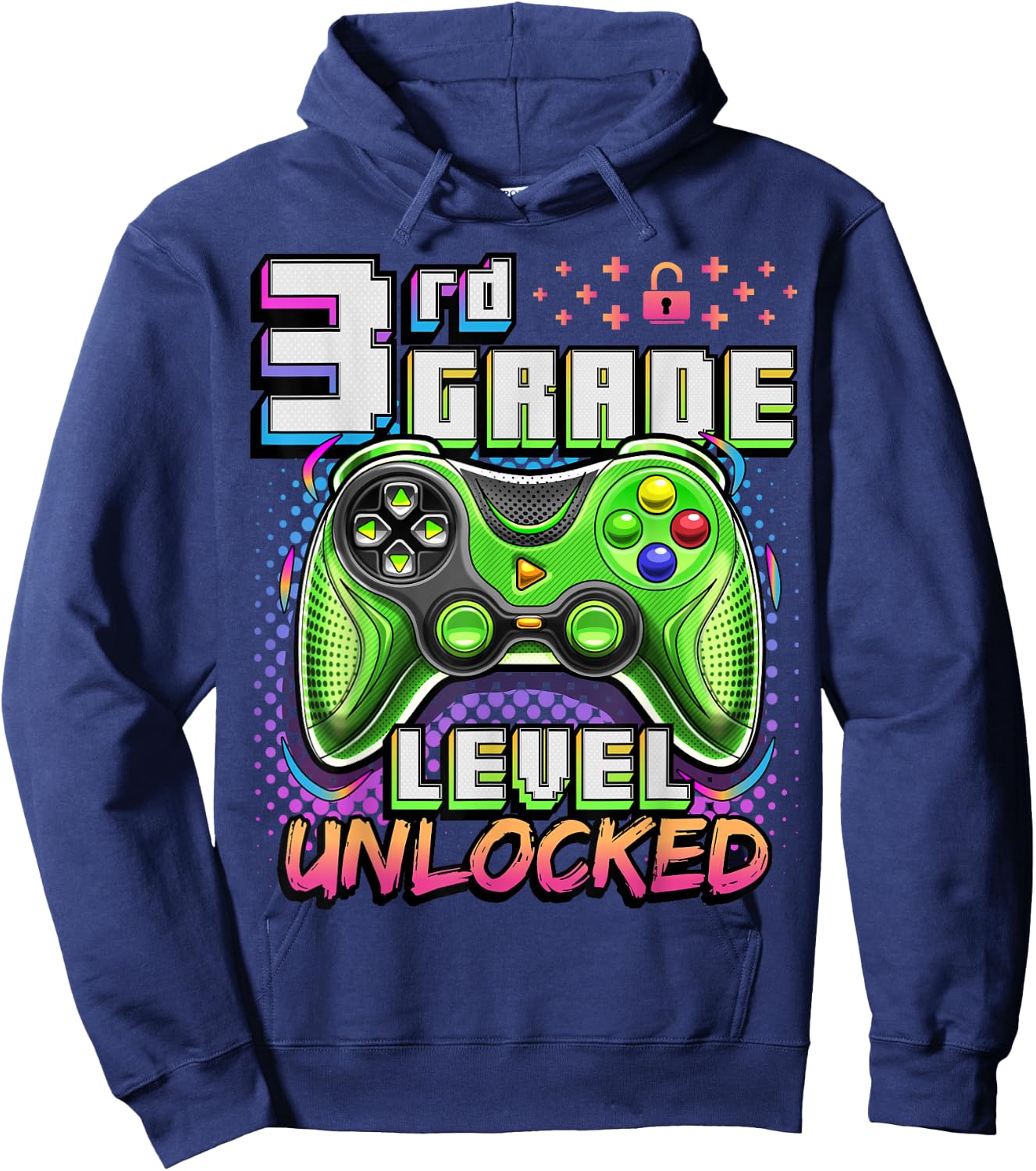 Back to School 3rd Grade Boys Gamer First Day School Level Hoodie - Hoodie | Navy