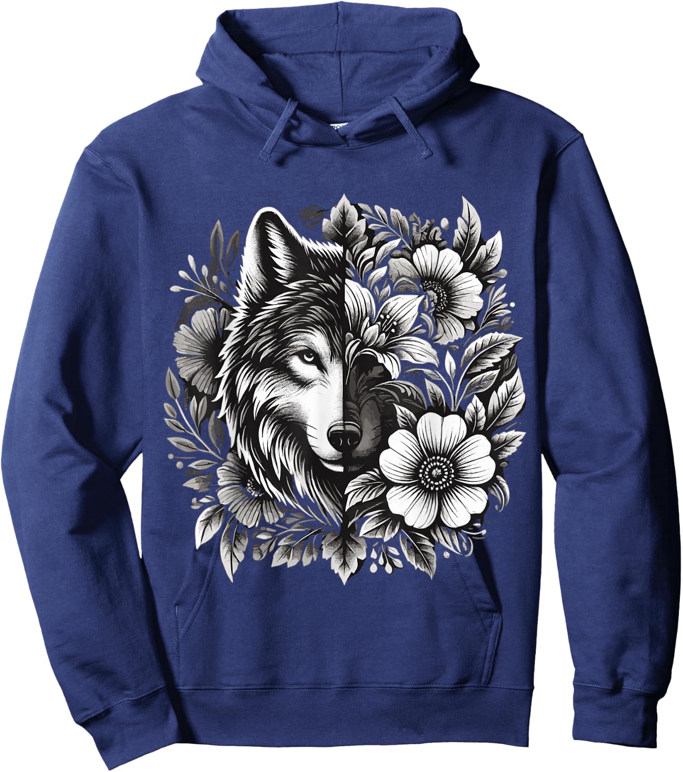 Floral Wolf Hoodie - Hoodie | Navy