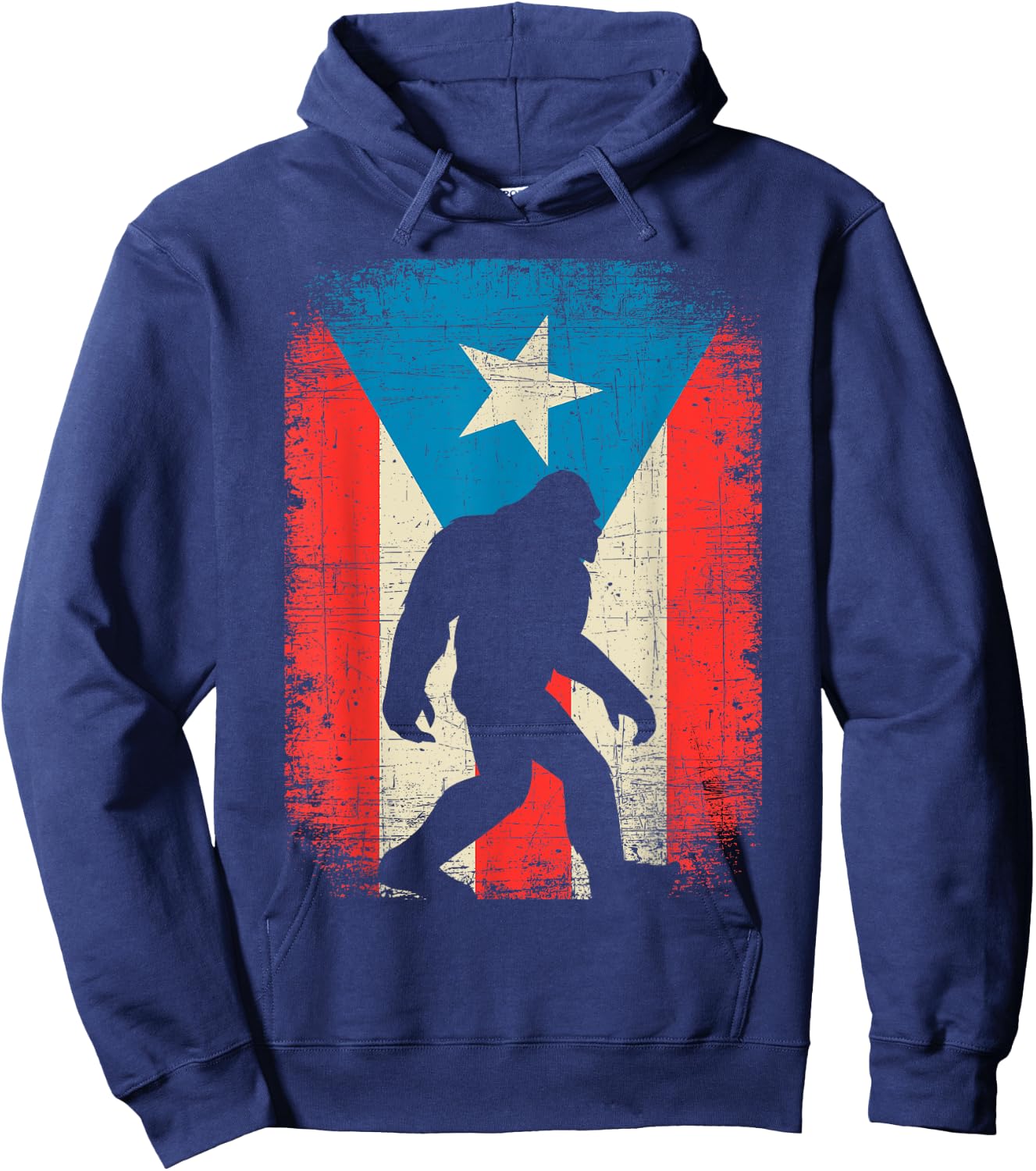 Bigfoot Puerto Rico Flag Funny Retro Vintage Boricua Kids Hoodie - Hoodie | Navy