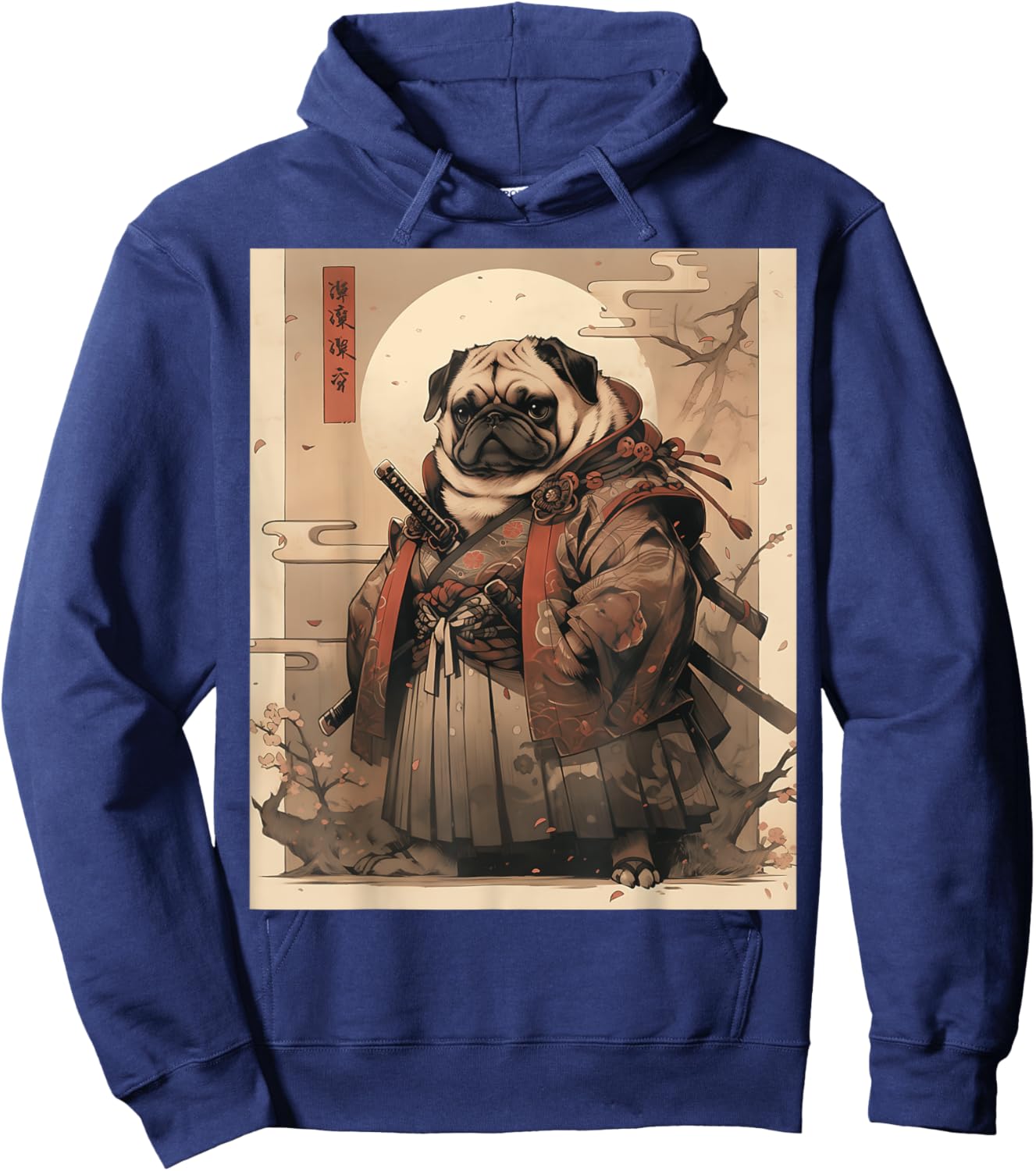 Pug Dog Japanese Samurai Warrior Anime Kawaii Gothic Art Men Women Kids Hoodie - Hoodie | Navy