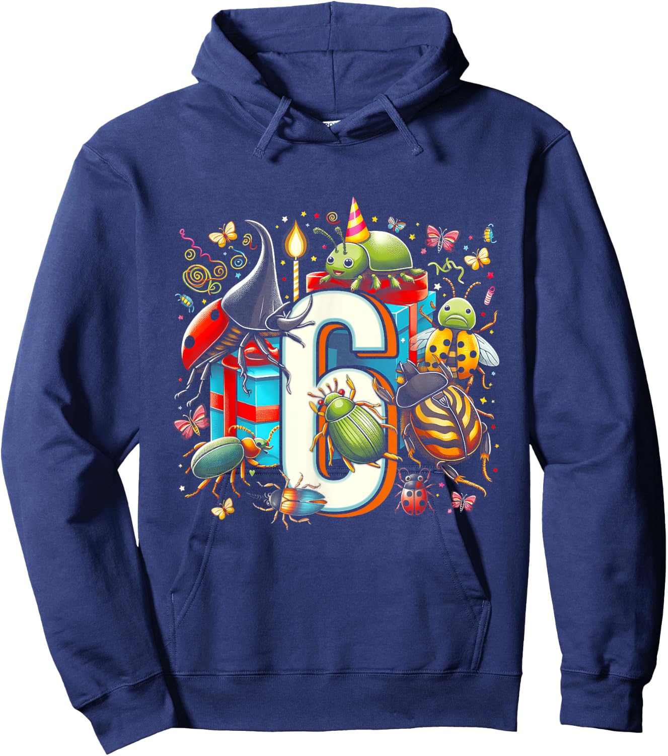 Kids 6th Birthday Bugs Insects Beetles Biology 6 Year Old Hoodie - Hoodie | Navy
