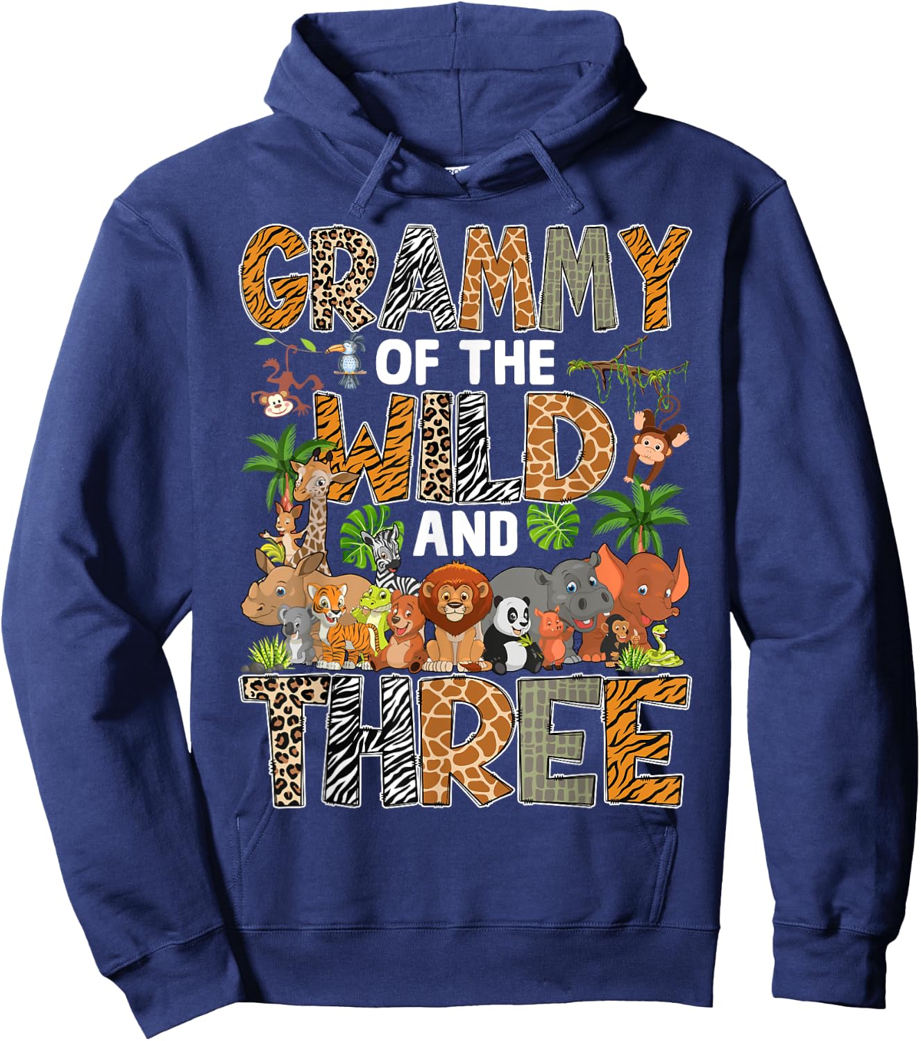 Grammy Of The Wild Three Zoo Birthday Safari Jungle Hoodie - Hoodie | Navy