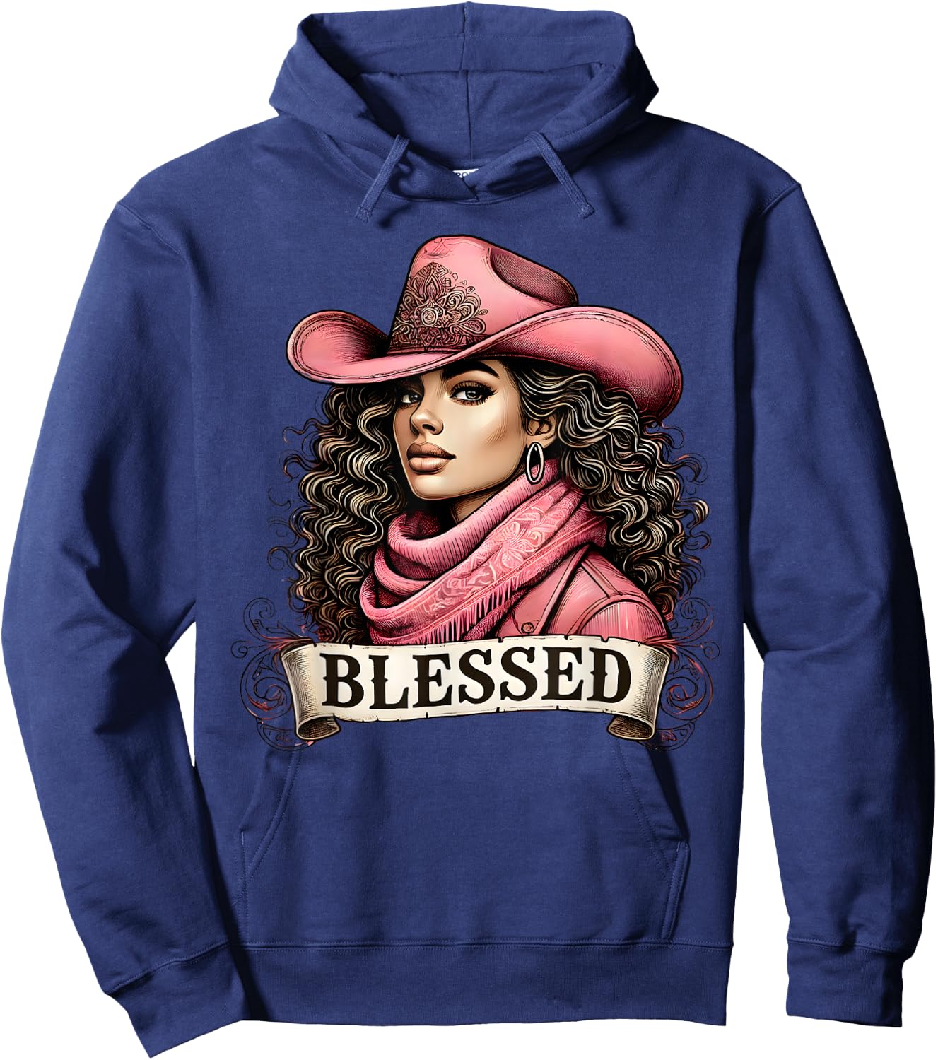 Blessed Black Cowgirl Christian Black Cowgirl Western Texas Hoodie - Hoodie | Navy