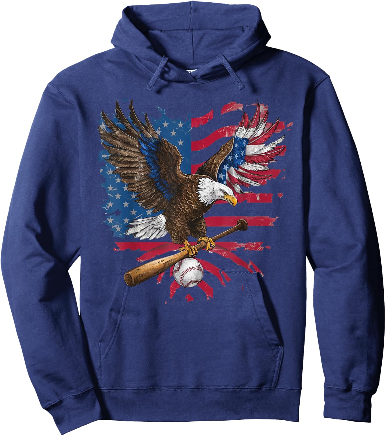 American Flag Baseball Player Bat Fan Catcher Pitcher USA Women Kids Men Hoodie - Hoodie | Navy