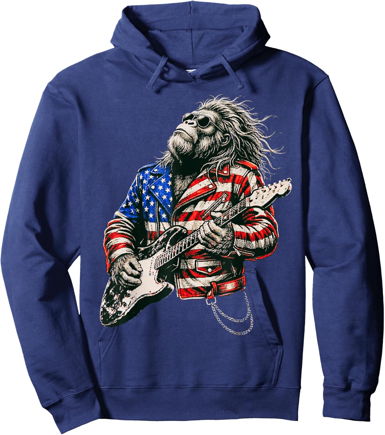 Vintage Guitar Playing Patriotic American Sasquatch Hoodie - Hoodie | Navy