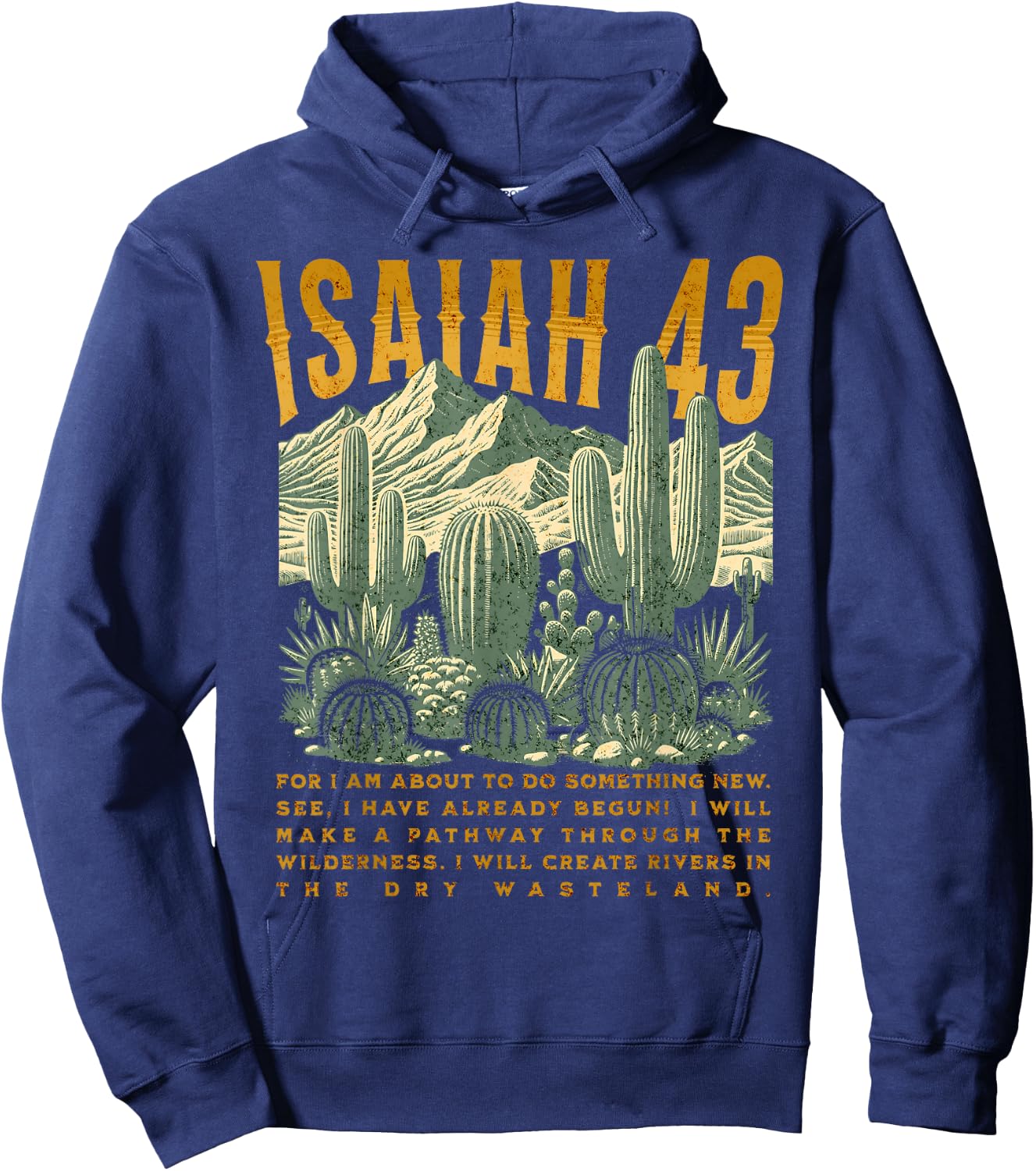 Boho Christian Bible Verse Trendy Jesus Southwest Cactus Hoodie - Hoodie | Navy