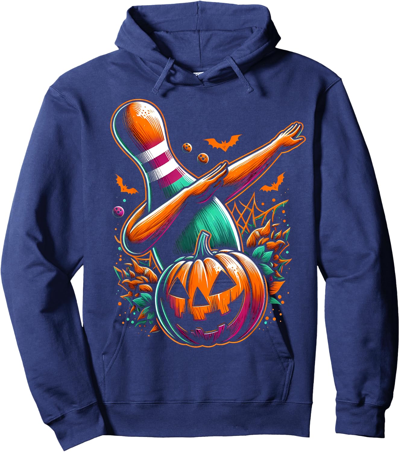 Dabbing Bowling Pin Pumpkin Spooky Halloween Bowling Costume Hoodie - Hoodie | Navy