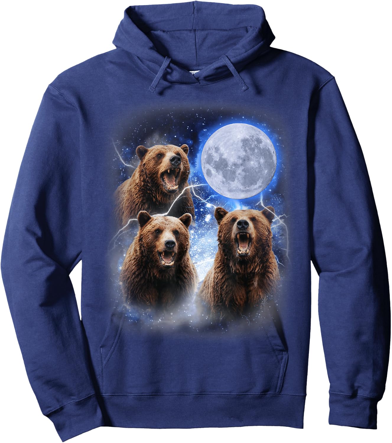 Three Grizzly Bears Howl at Moon Starry Mountain Forest Bear Hoodie - Hoodie | Navy