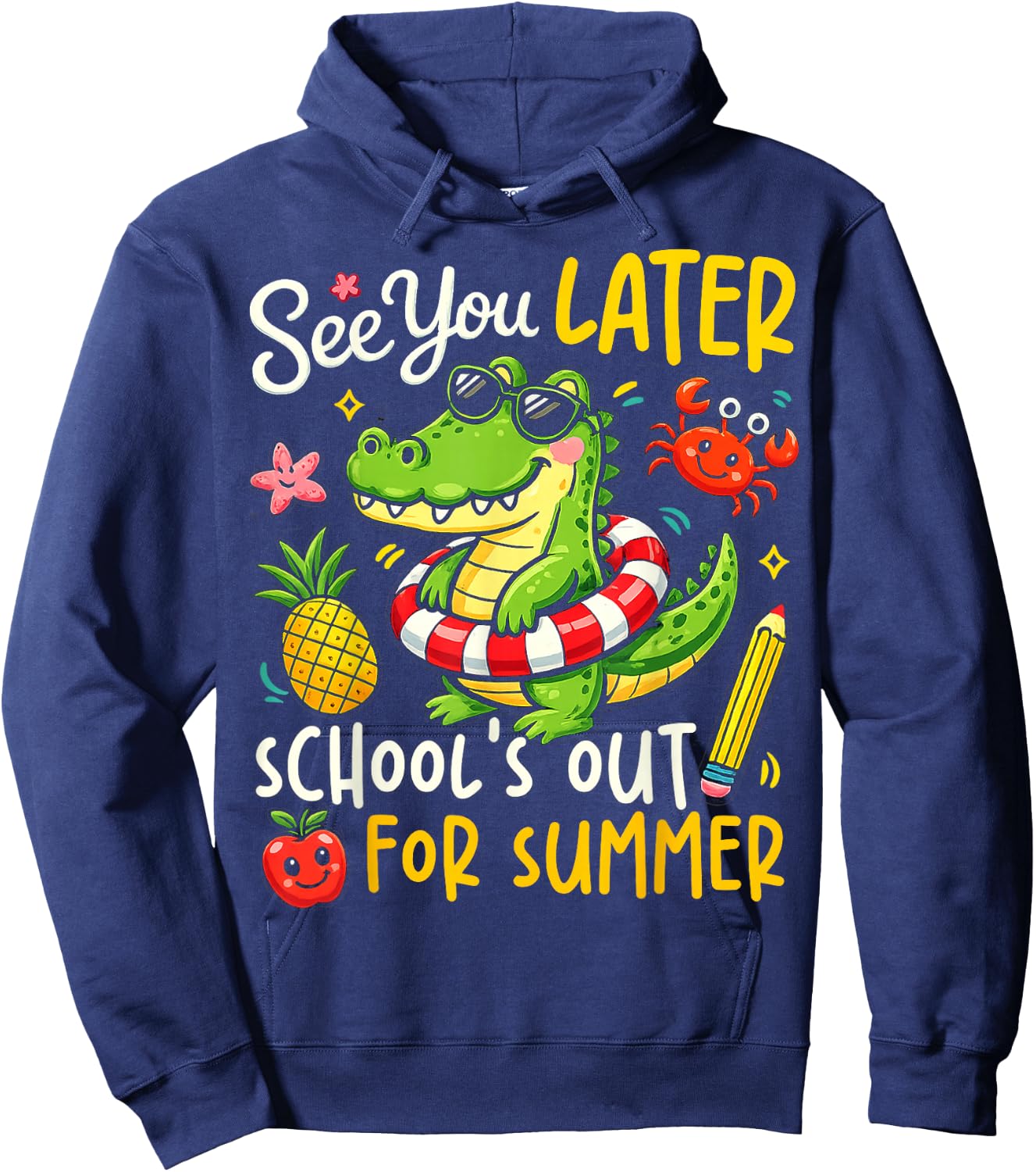 See You Later Last Day of School Alligator Summer Retro Vibe Hoodie - Hoodie | Navy