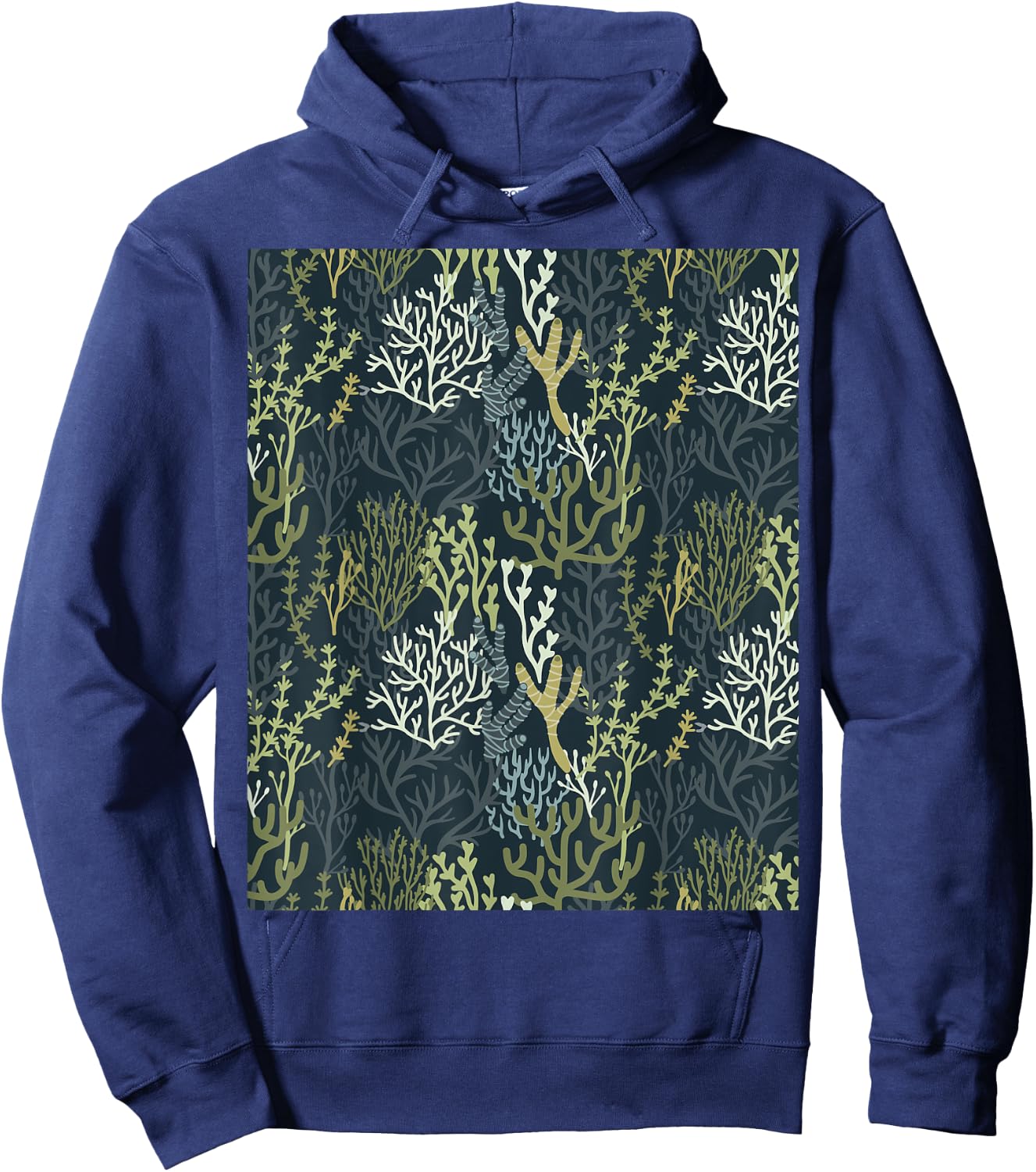 Coastal Grandma Beachy Green Coral Reef Pattern Men Women Hoodie - Hoodie | Navy