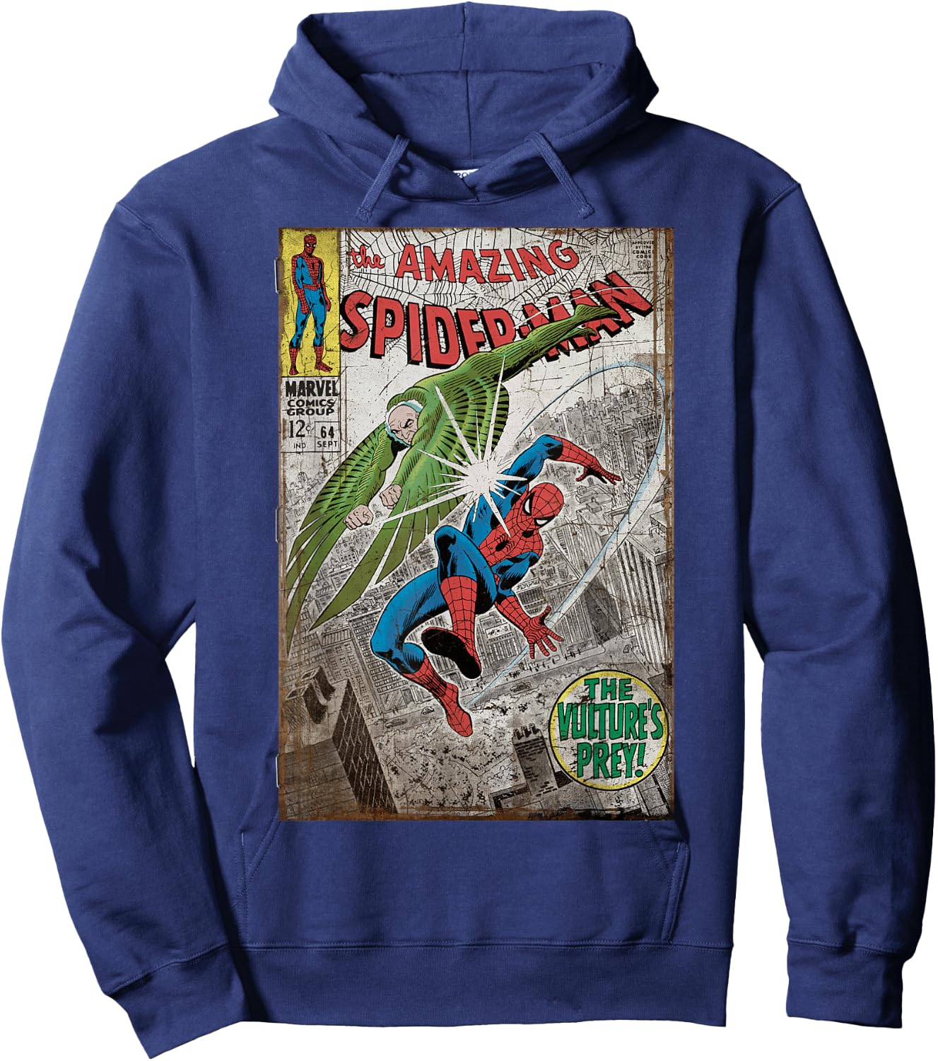 Marvel Comics Retro Spider-Man Vulture's Prey Distressed Hoodie - Hoodie | Navy