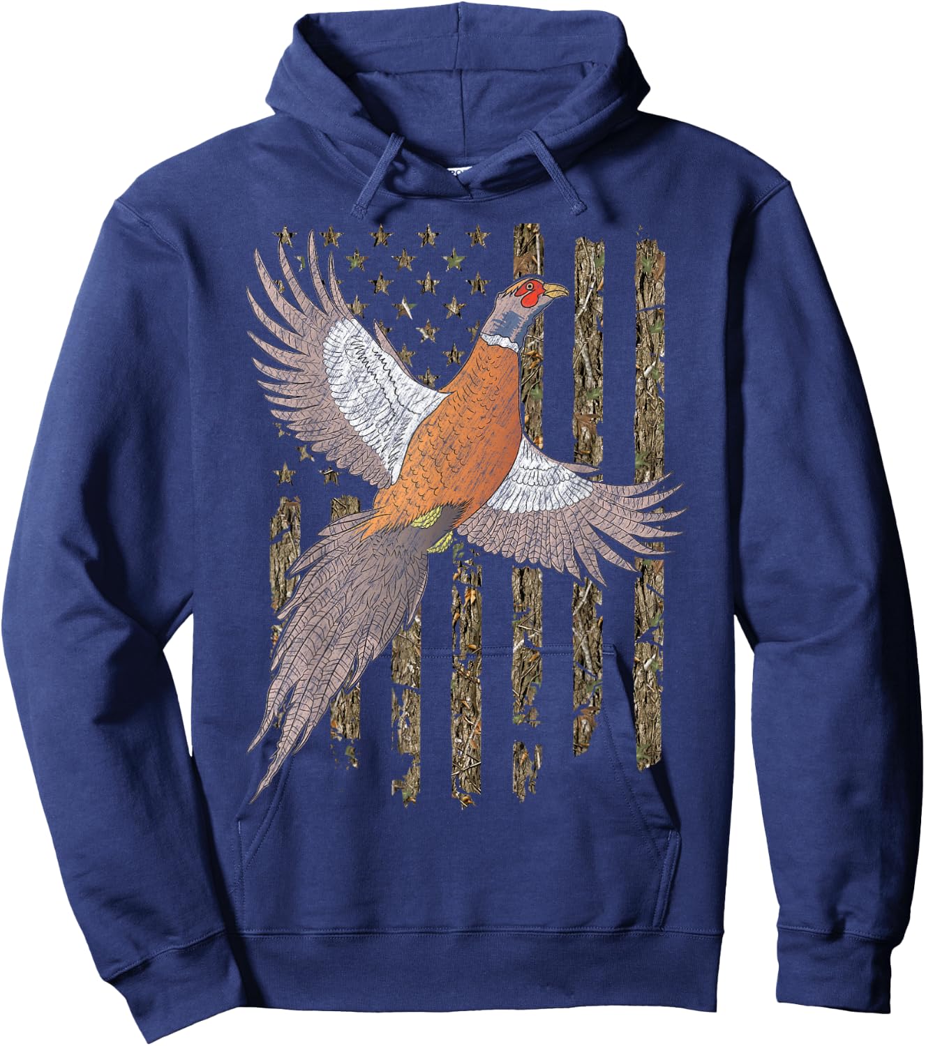 Pheasant Bird Hunting Usa American Flag Tree Camouflage Hoodie - Hoodie | Navy