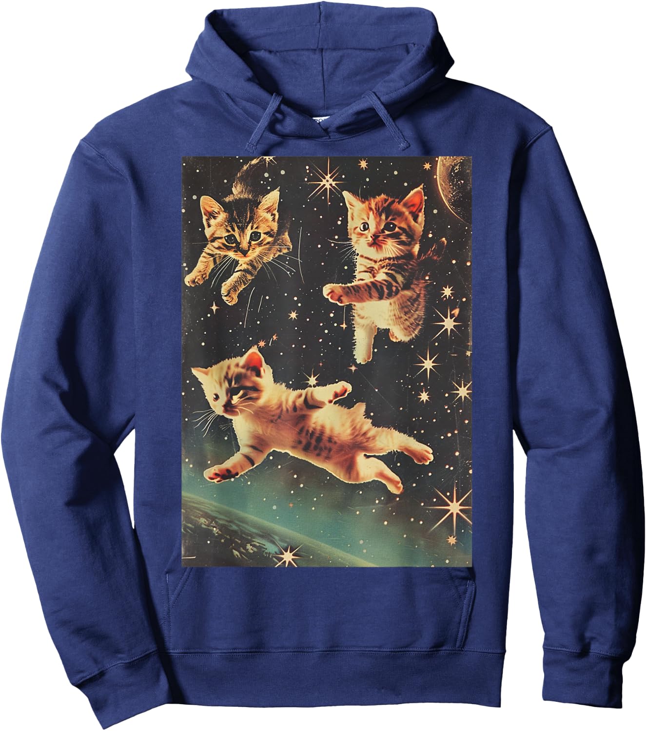 Funny Cat Kittens in Space Cute Retro Art Vintage Hoodie - Hoodie | Navy