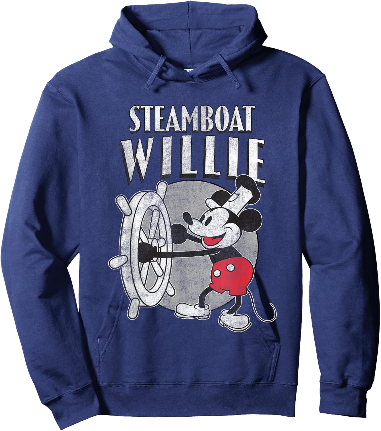 Disney Steamboat Willie Mickey Vintage Big Chest Poster Hoodie - Hoodie | Navy