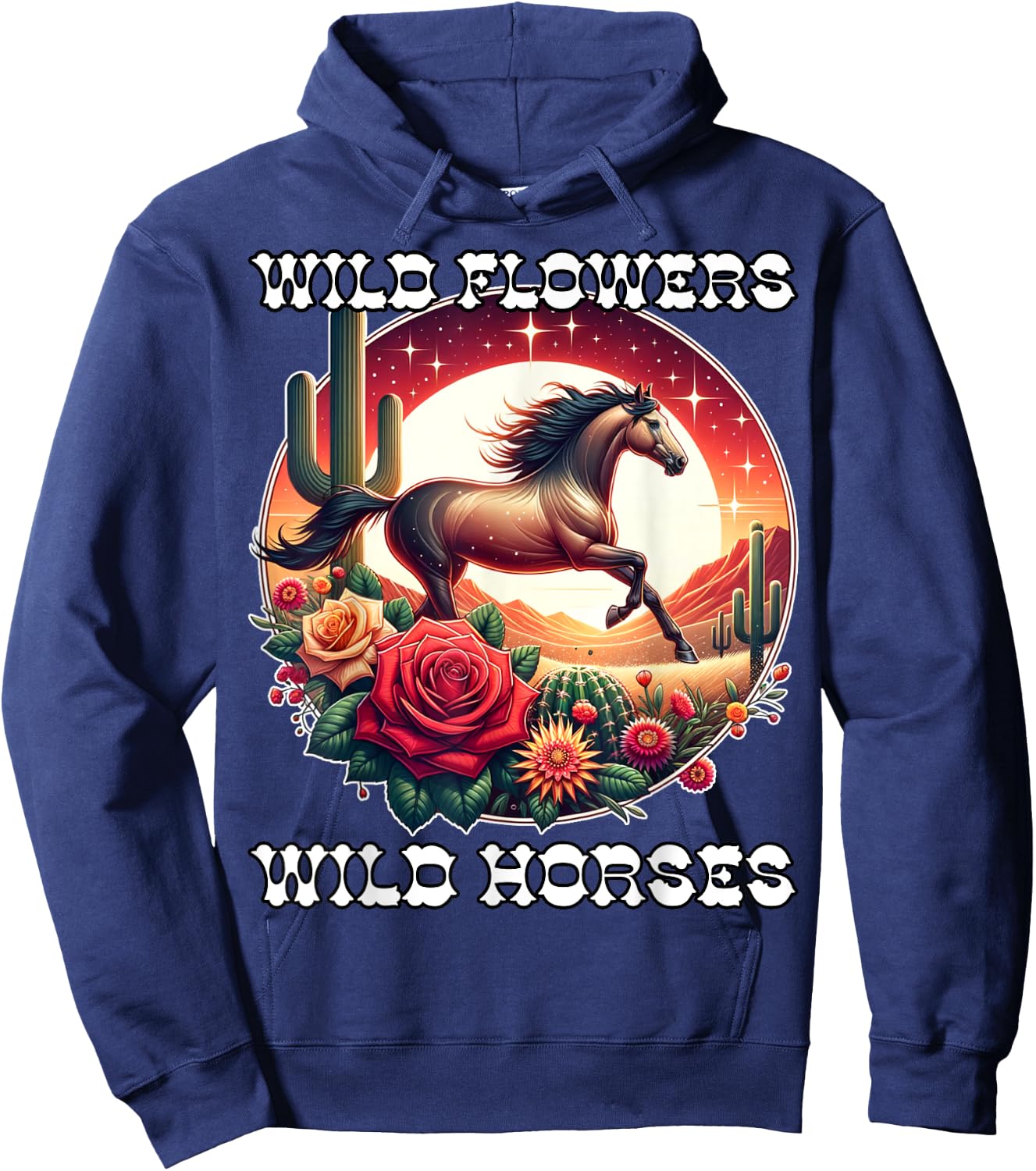 Wild Flowers and Wild Horses Vintage Sunset Country Cowgirl Hoodie - Hoodie | Navy