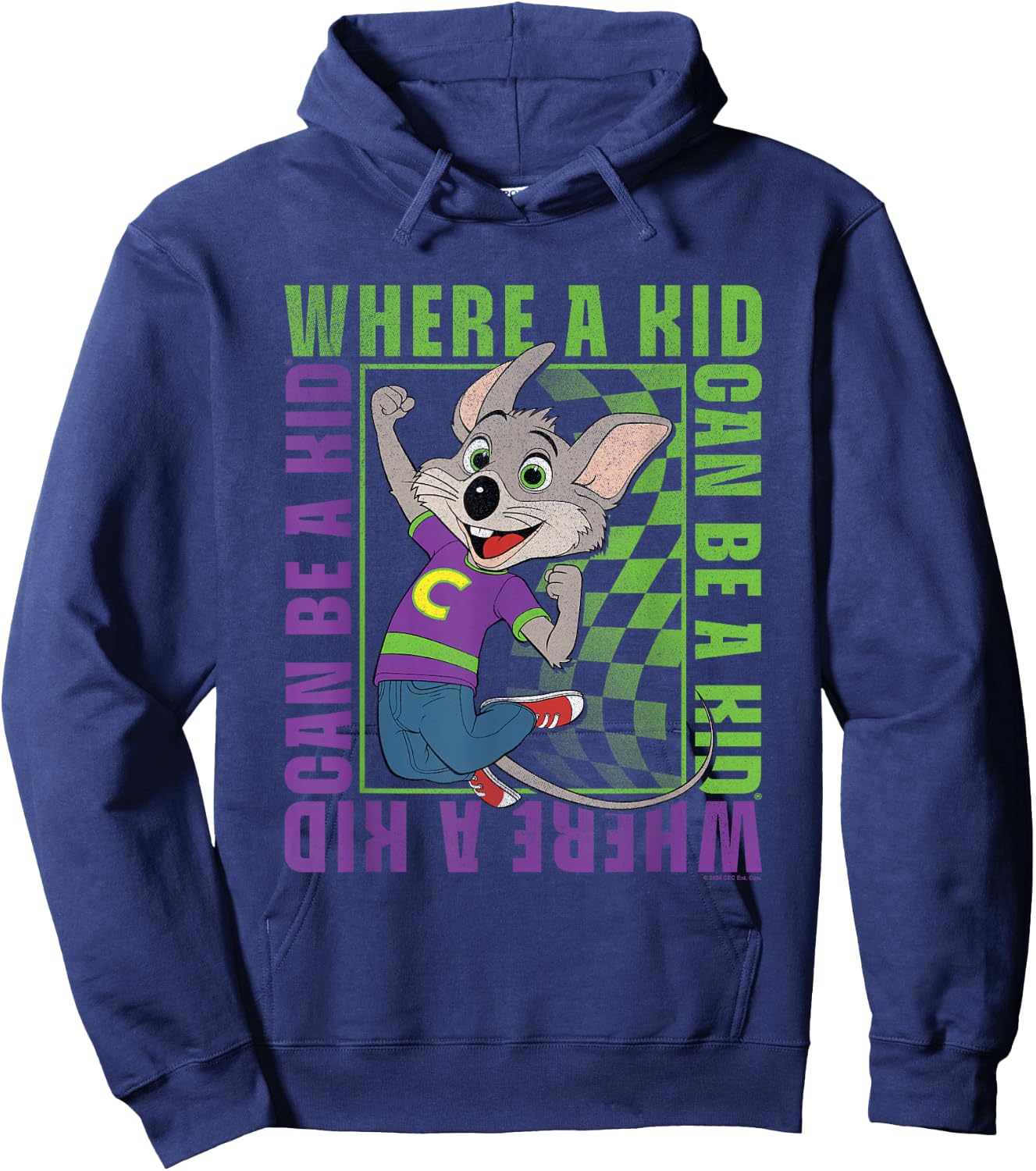 Chuck E. Cheese Where A Kid Can Be A Kid Modern Chuck Faded Hoodie - Hoodie | Navy