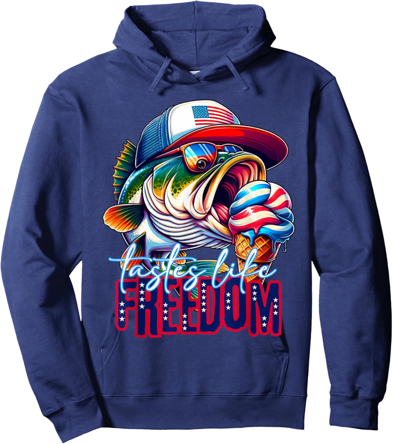 Tastes Like Freedom Bass Fishing Large Mouth Bass Fisherman Hoodie - Hoodie | Navy