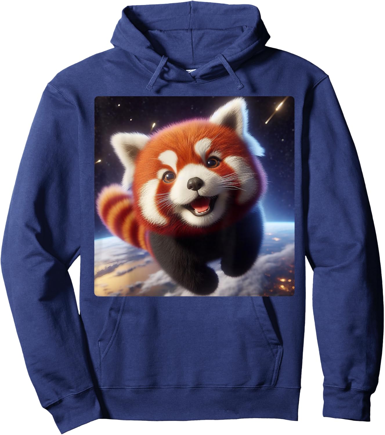 Cute and Happy Red Panda Flying in Space Hoodie - Hoodie | Navy