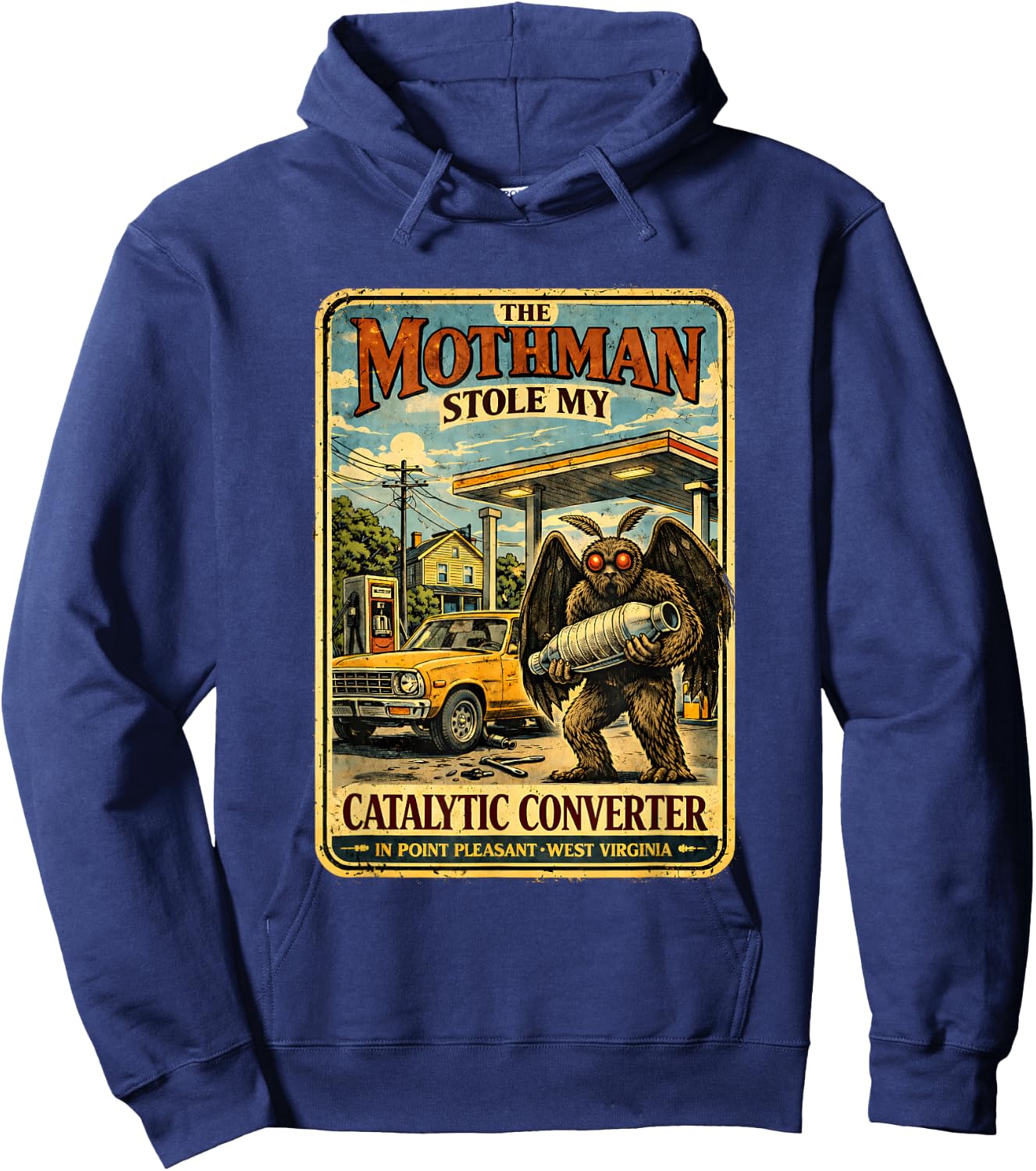 The Mothman Stole My Catalytic Converter Funny Cryptid Men Hoodie - Hoodie | Navy