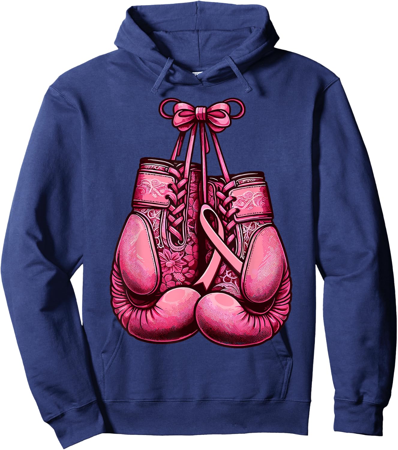 Breast Cancer Boxing Glove Pink Ribbon Awareness Fight Women Hoodie - Hoodie | Navy