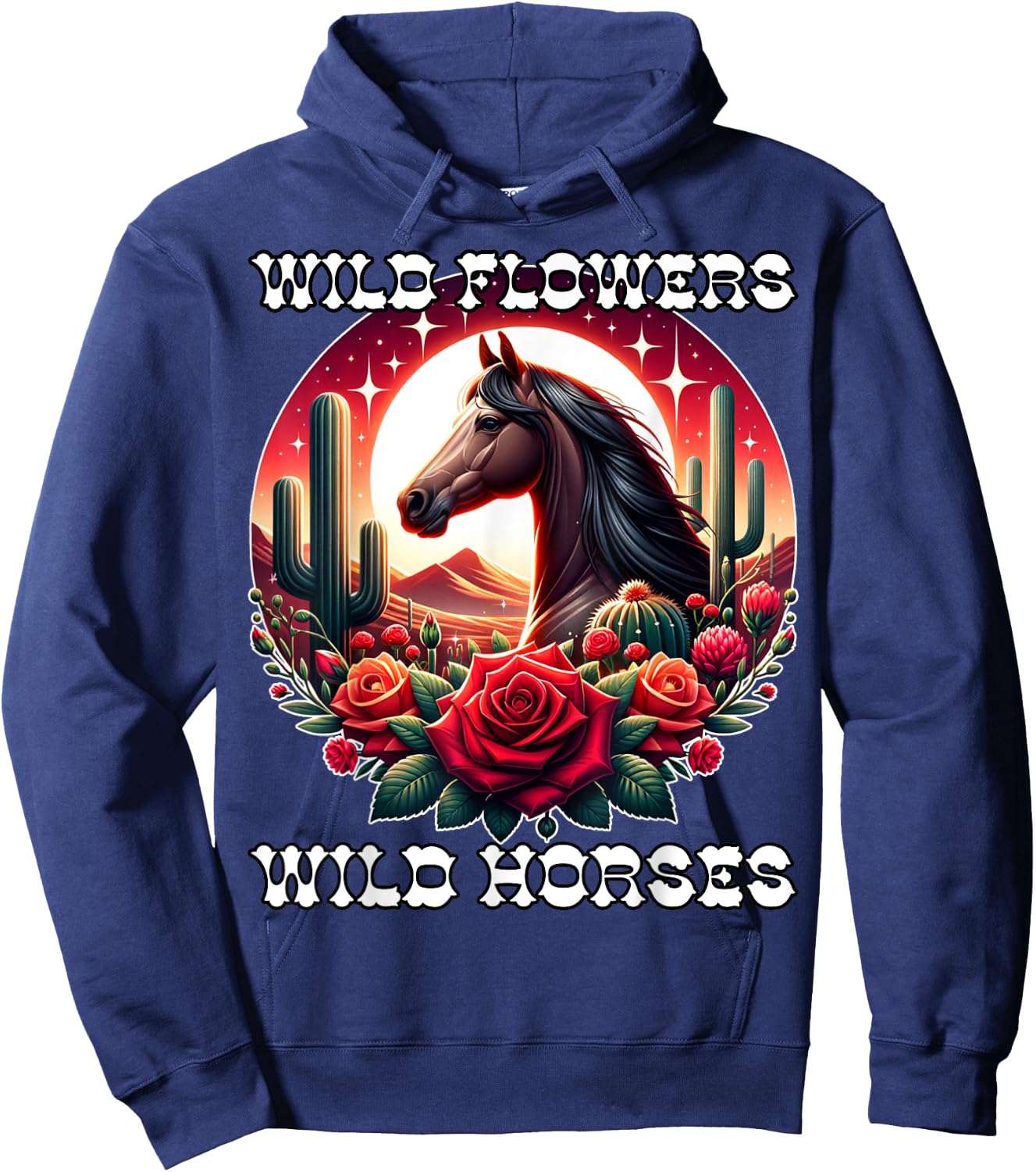 Wild Flowers and Wild Horses Vintage Sunset Country Cowgirl Hoodie - Hoodie | Navy