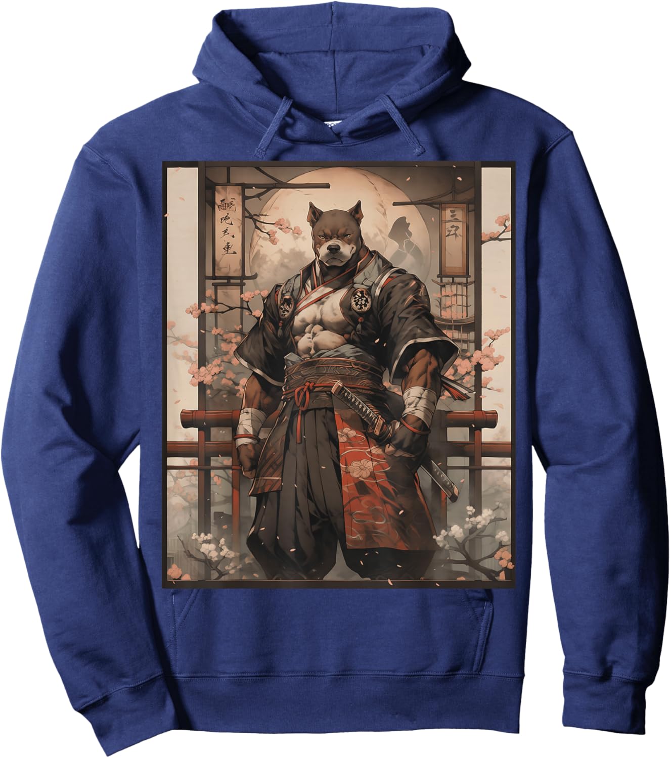Pitbull Dog Samurai Full Gear Warriors Japanese Gothic Style Hoodie - Hoodie | Navy