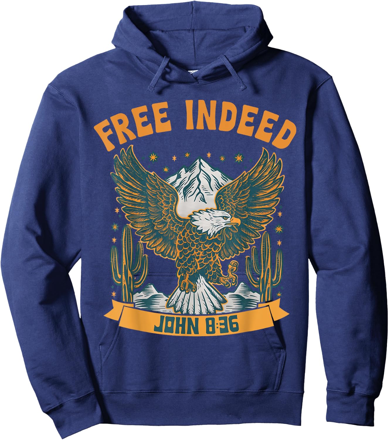 Vintage Free Indeed John 8:36 Christian Eagle Bible Prayer Hoodie - Hoodie | Navy