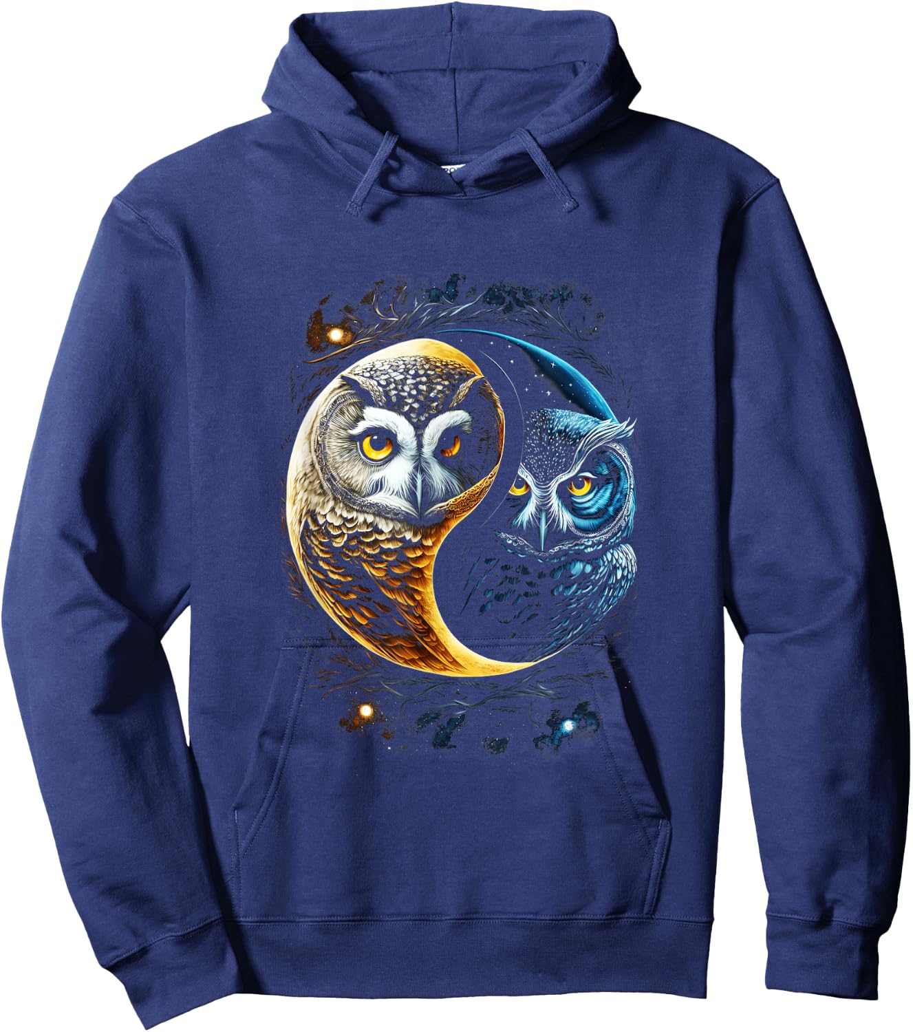 Moon Owl Birds Barn Humorous Yin And Yang Chinese Hoodie - Hoodie | Navy