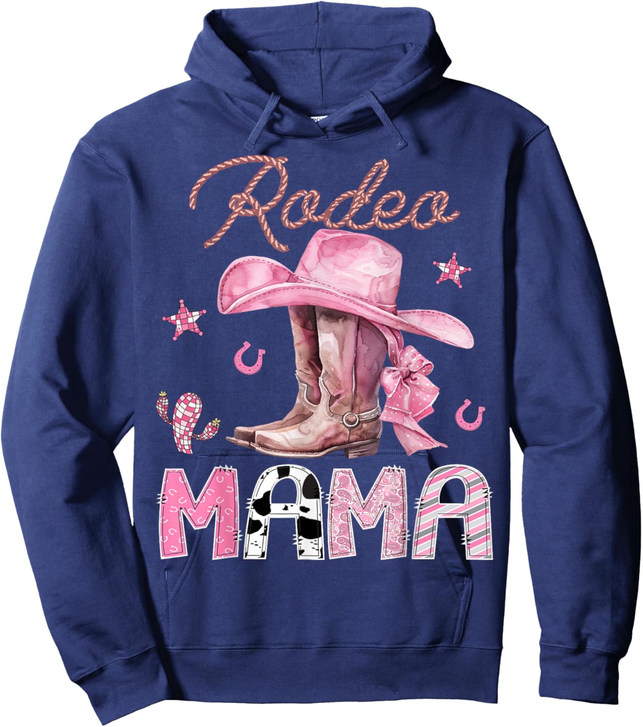 Rodeo Mama Pink Boots Coquette CowGirl Birthday Party Hoodie - Hoodie | Navy