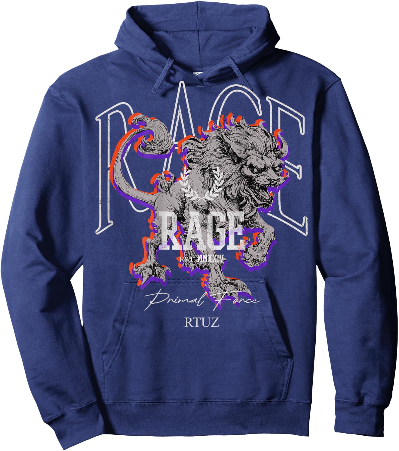Cool Y2K Back Print Streetwear Fashion Women Men Retro Lion Hoodie - Hoodie | Navy