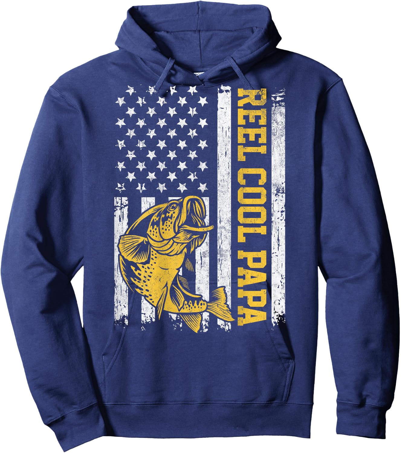 USA Flag Reel Cool Papa Patriotic Fishing Design On Back Women Men Hoodie - Hoodie | Navy