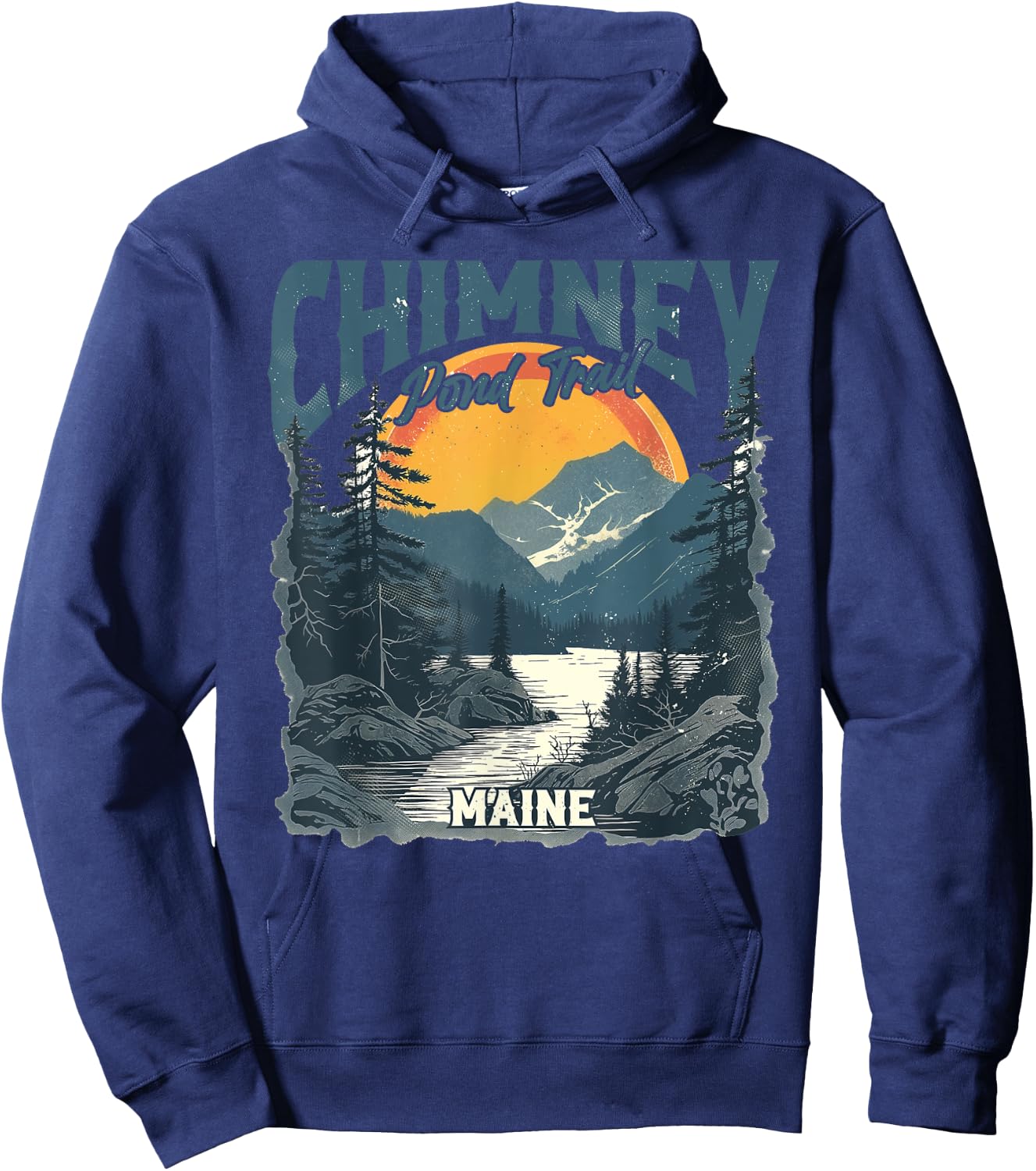 Chimney Pond Trail Maine Vintage Outdoor Retro Hoodie - Hoodie | Navy