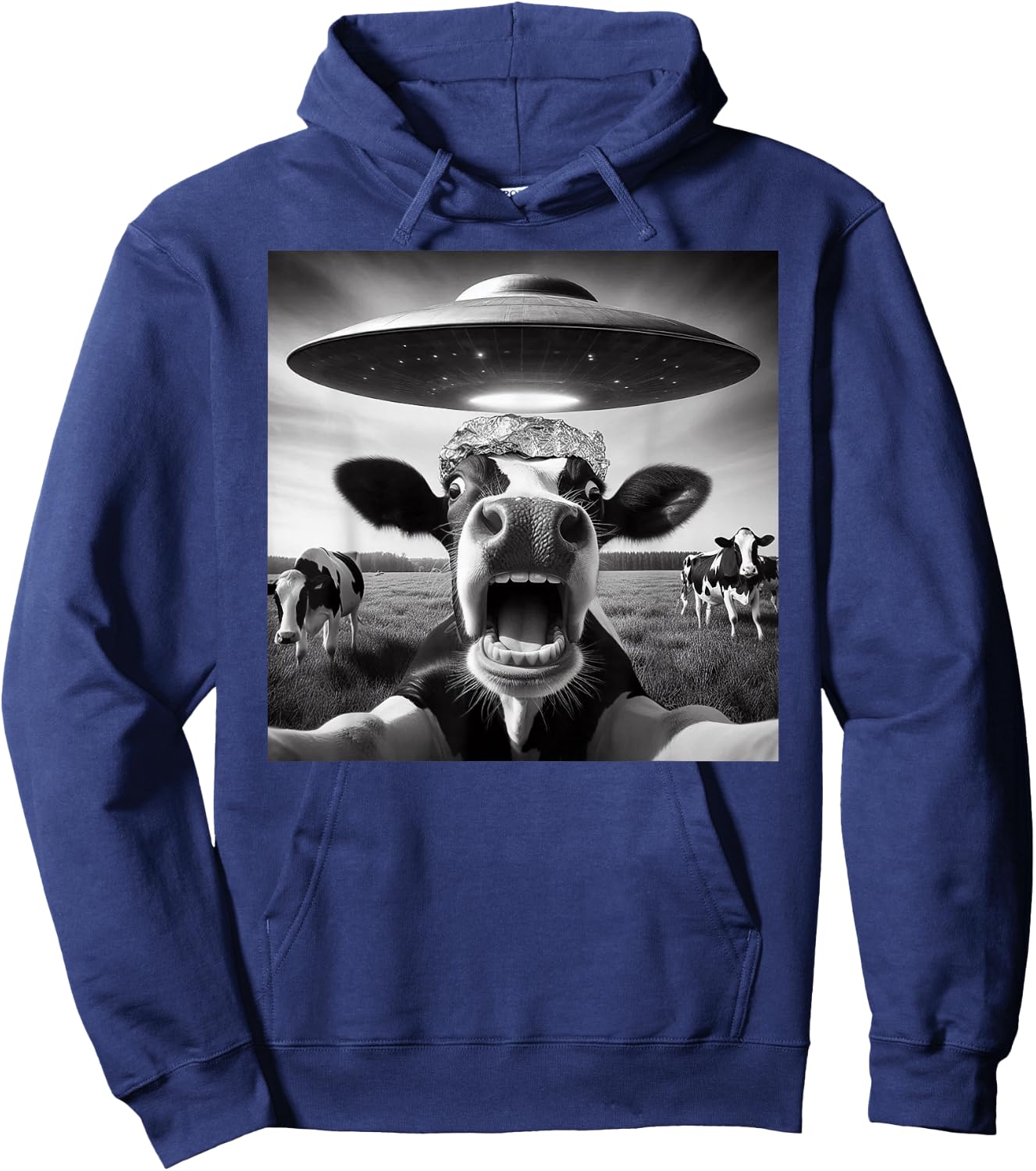 Funny Cow Abduction by UFO Selfie - Hilarious Alien Meme Hoodie - Hoodie | Navy