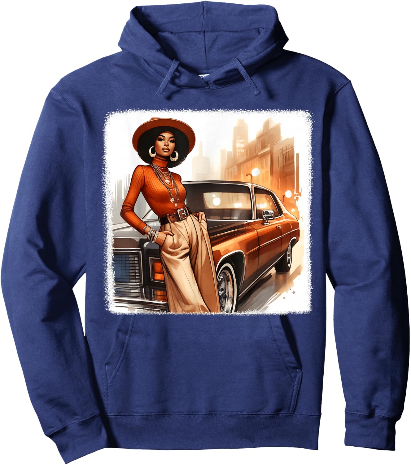 African American 1970s 80s Vintage Vibes Black Girl Old Car Hoodie - Hoodie | Navy