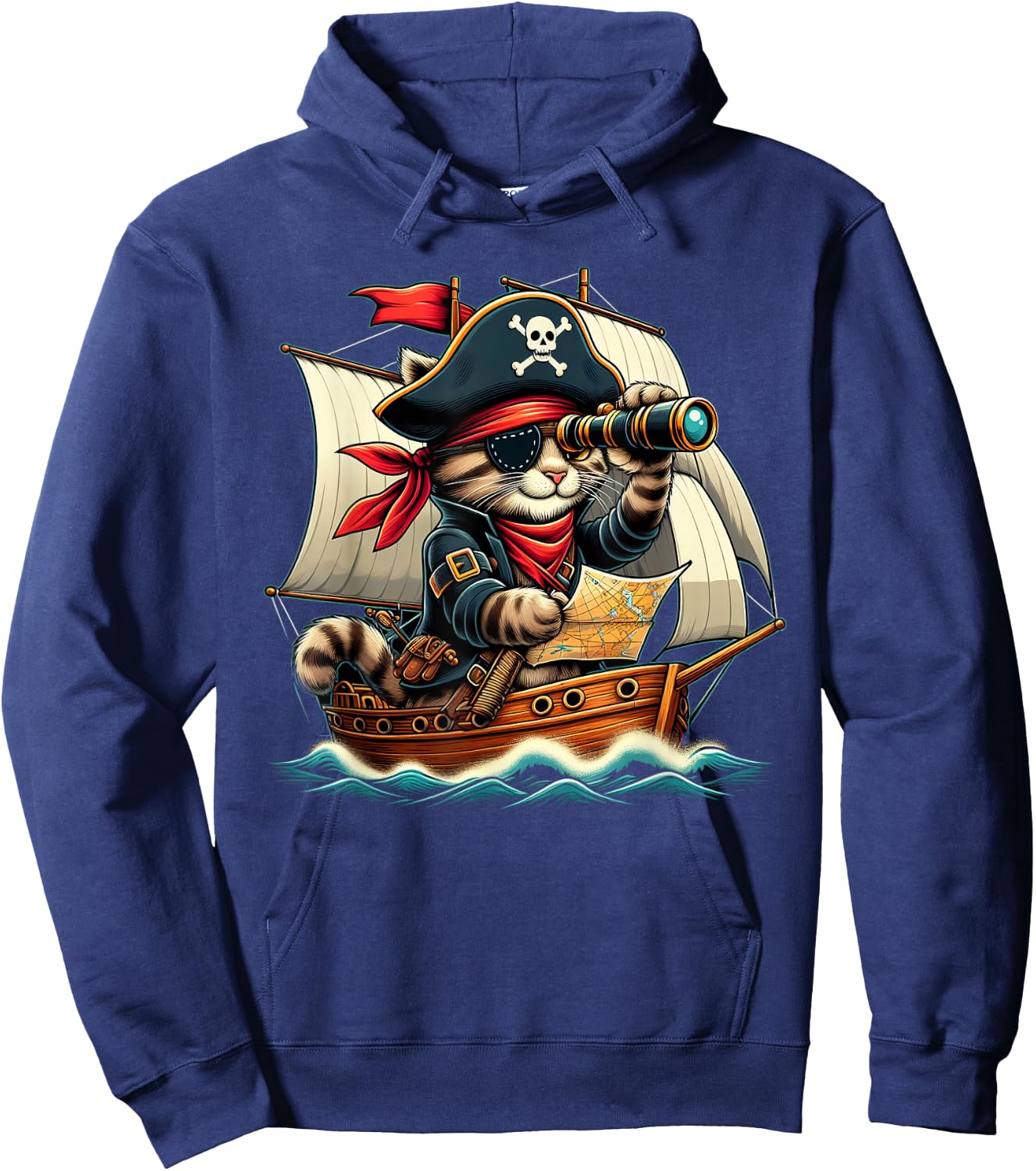 Funny Pirate Cat Adventure Halloween Cat Lover Men Women Hoodie - Hoodie | Navy