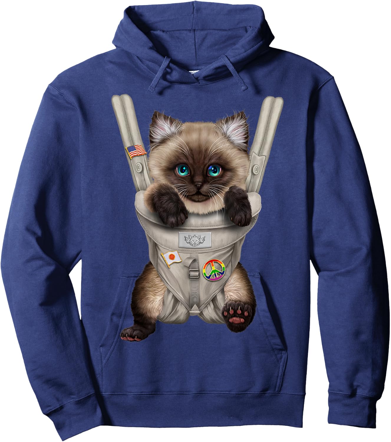 Siamese Cat in Baby Carrier Men Women Kids Hoodie - Hoodie | Navy
