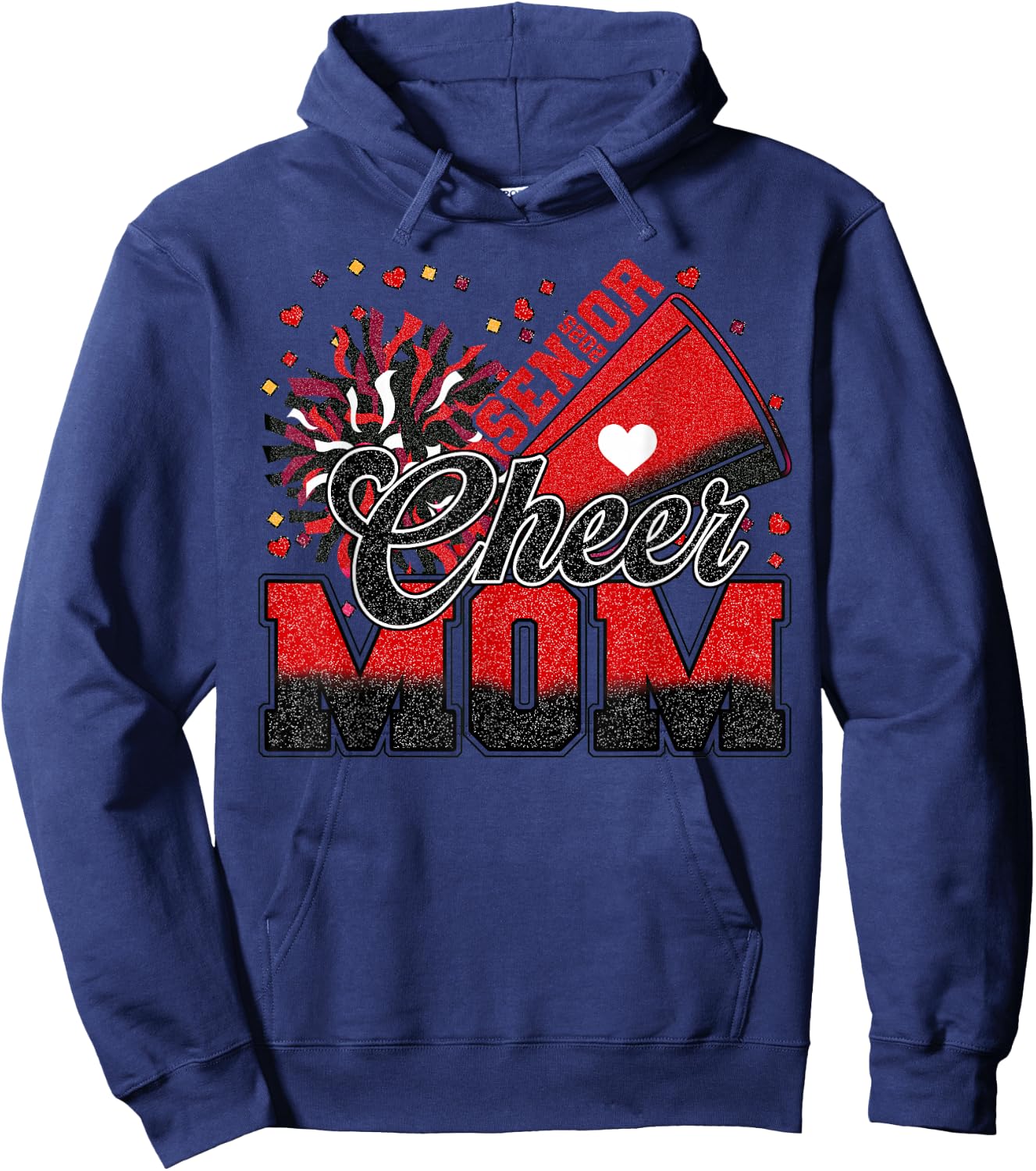 Senior Cheer Mom 2025 Red And Black Cheer Mom Cheerleader Hoodie - Hoodie | Navy