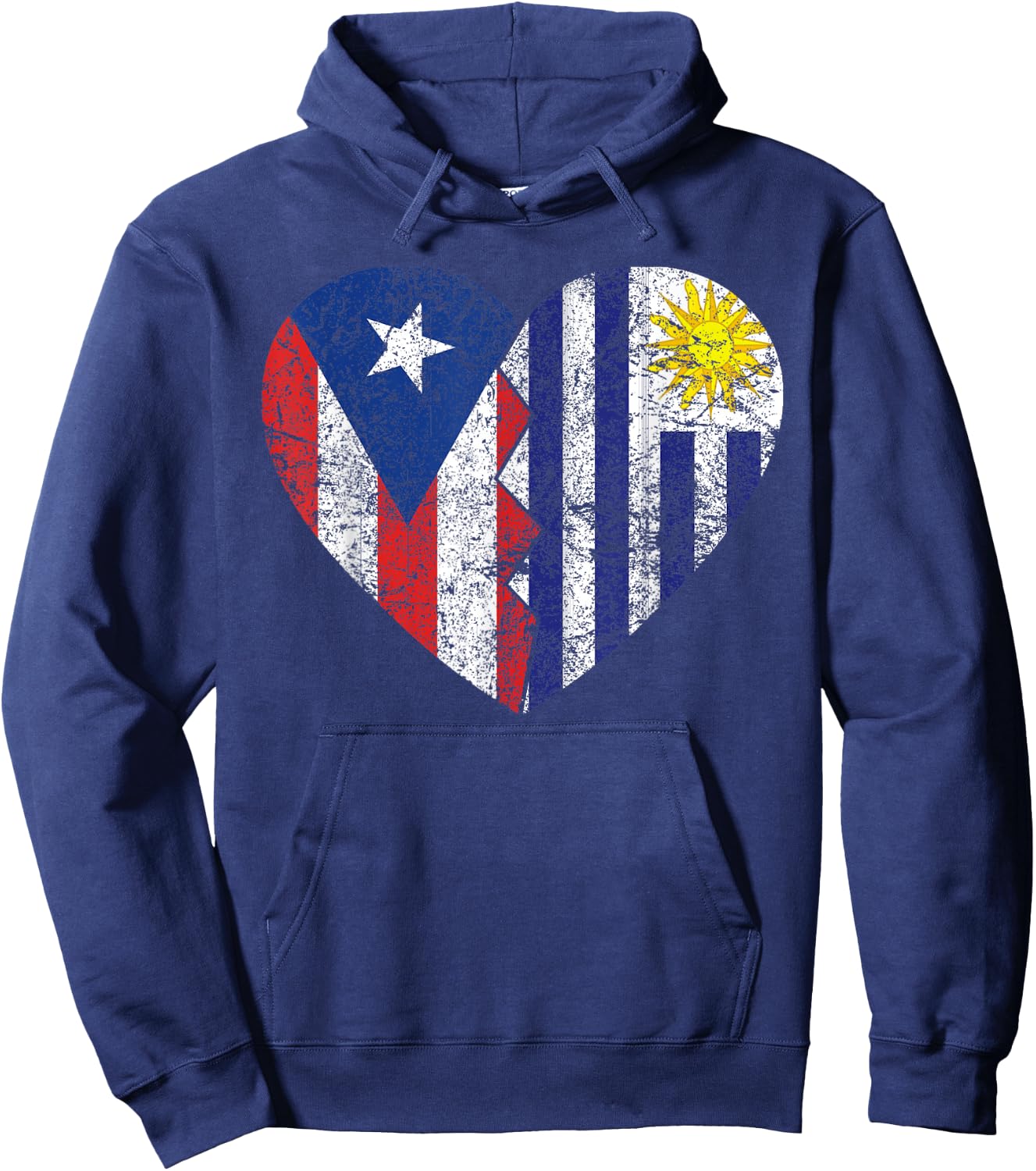 Uruguayan Puerto Rican Flags Heart | Puerto Rico Uruguay Hoodie - Hoodie | Navy