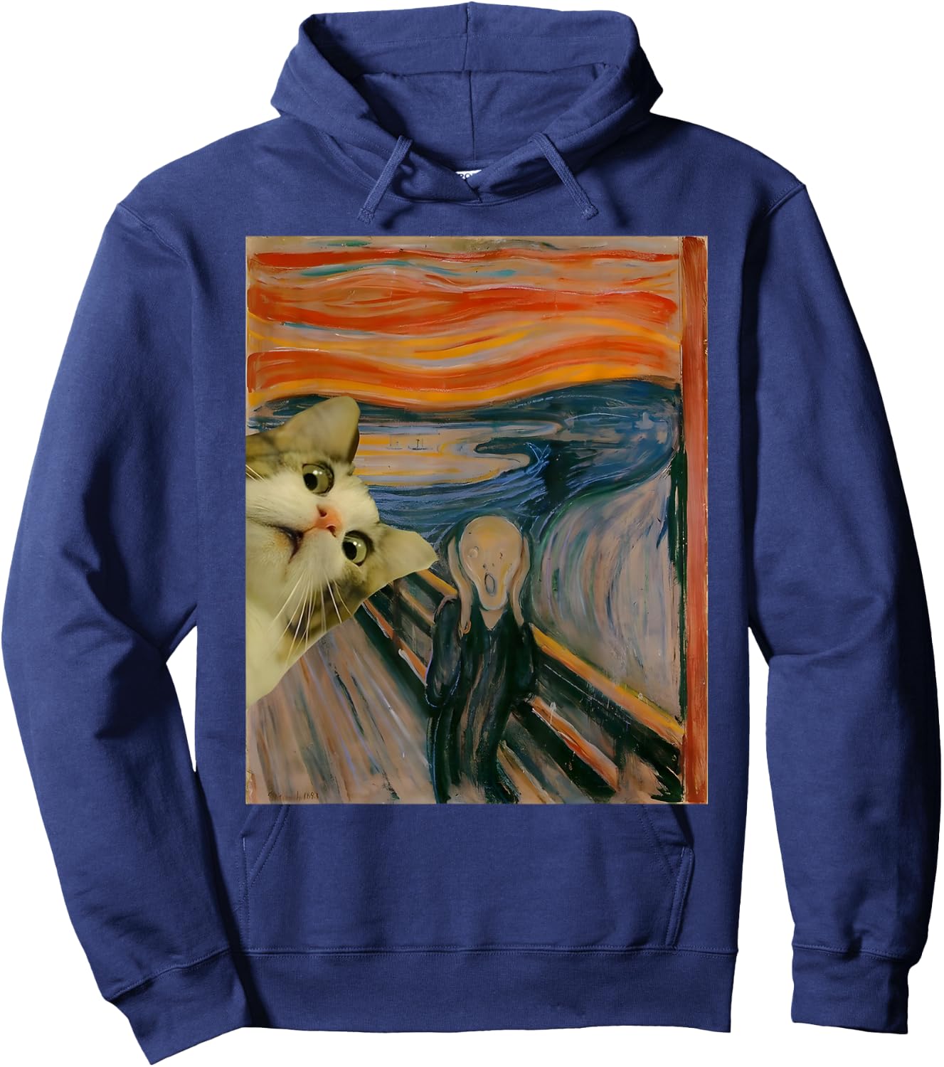 The Scream Cat by Munch Edvard Famous Painting Funny Cat Art Hoodie - Hoodie | Navy