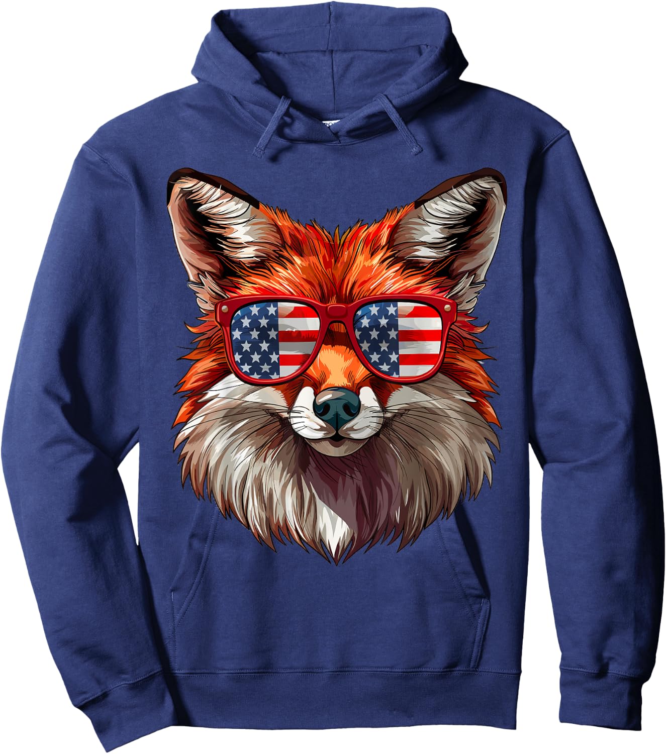 Foxy American Flag Funny Foxy Lovers Mom Dad 4th of July Hoodie - Hoodie | Navy