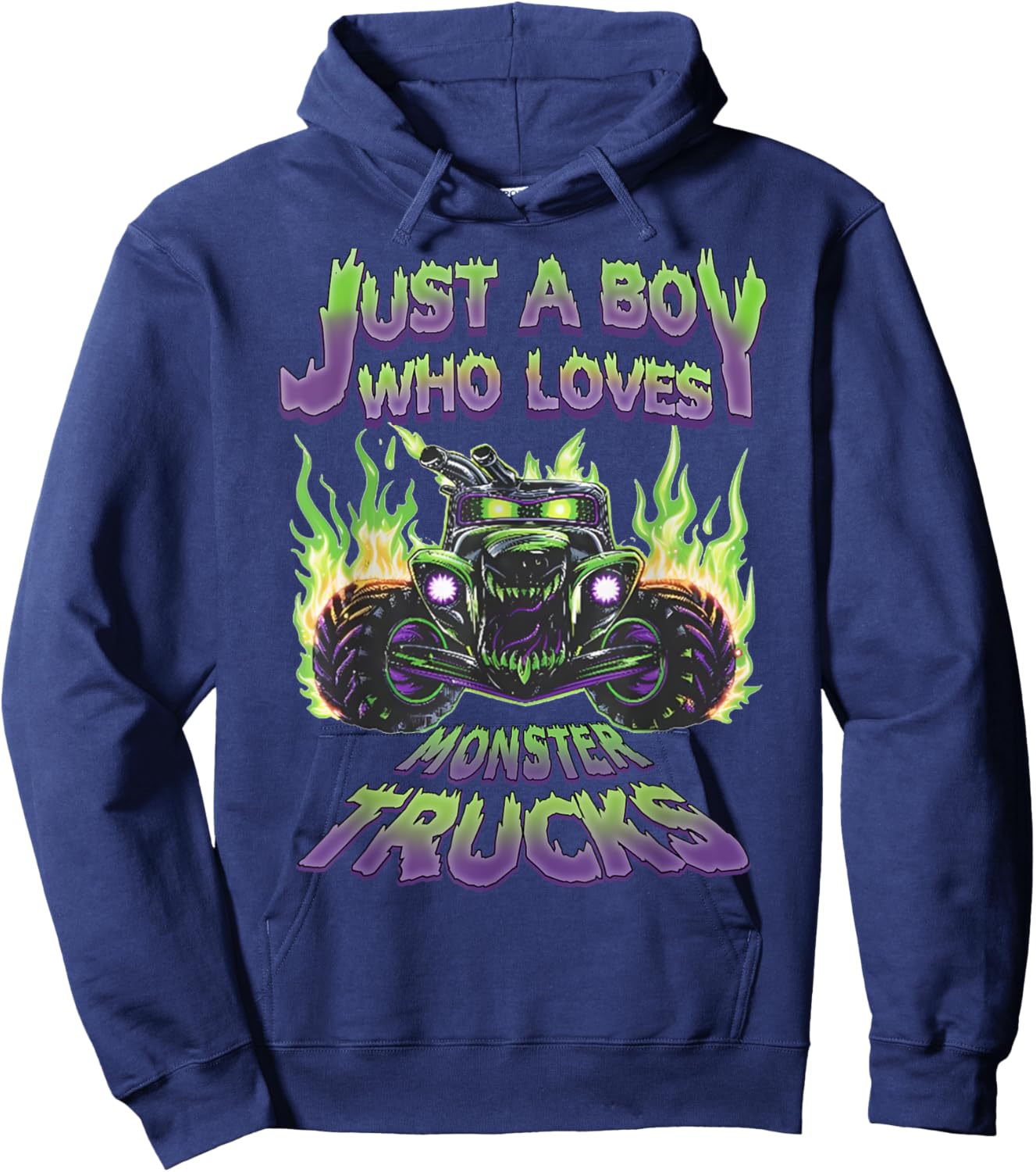 Just A Boy Who Loves Monster Trucks Funny Truck Toddler Kids Hoodie - Hoodie | Navy