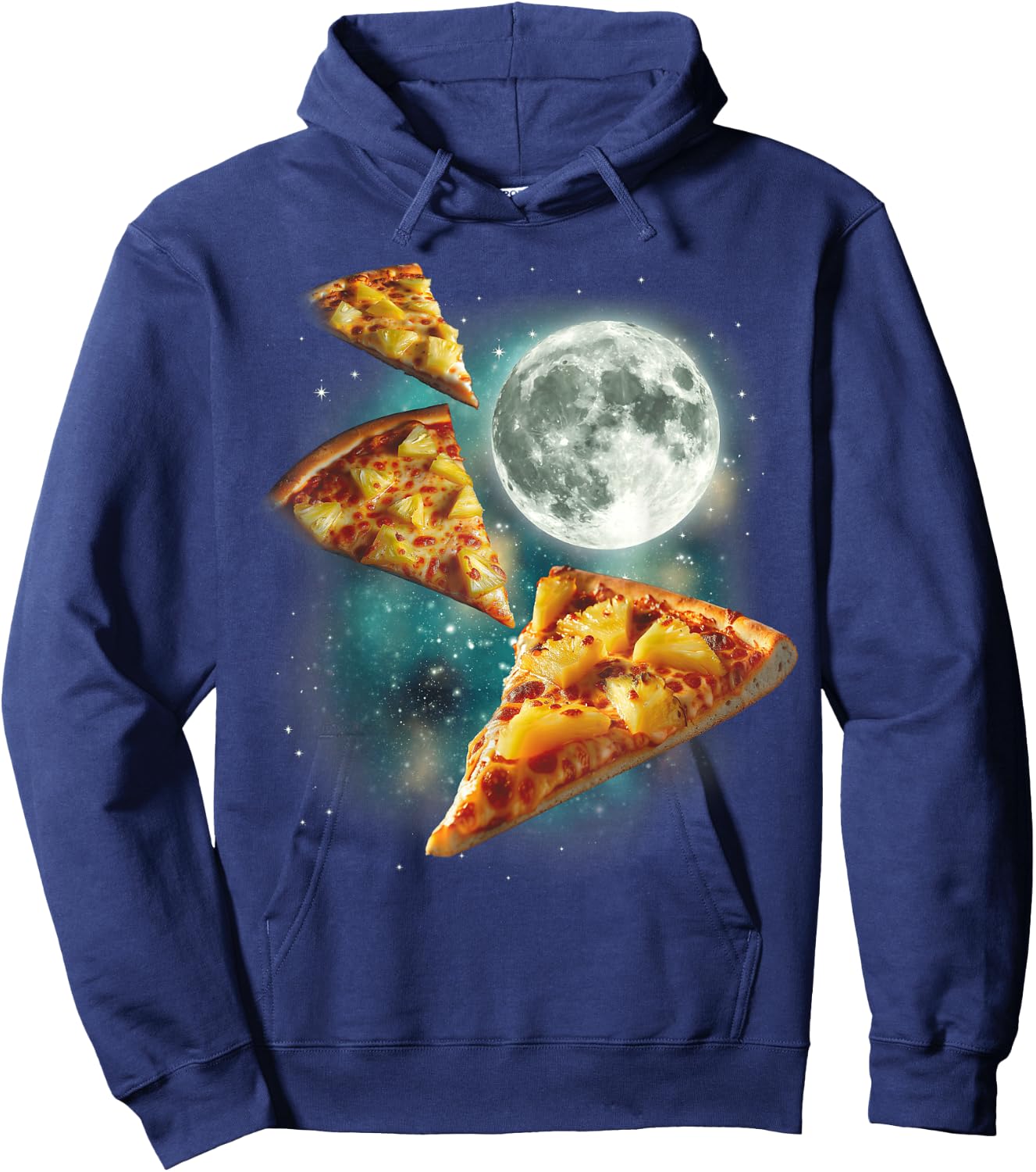 Three Pineapple Pizza Moon | Cursed Funny 3 Pizzas Meme Hoodie - Hoodie | Navy