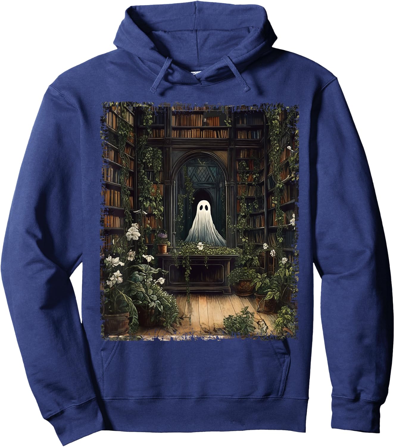 Vintage Halloween Spooky Ghost In The Library Gothic Hoodie - Hoodie | Navy