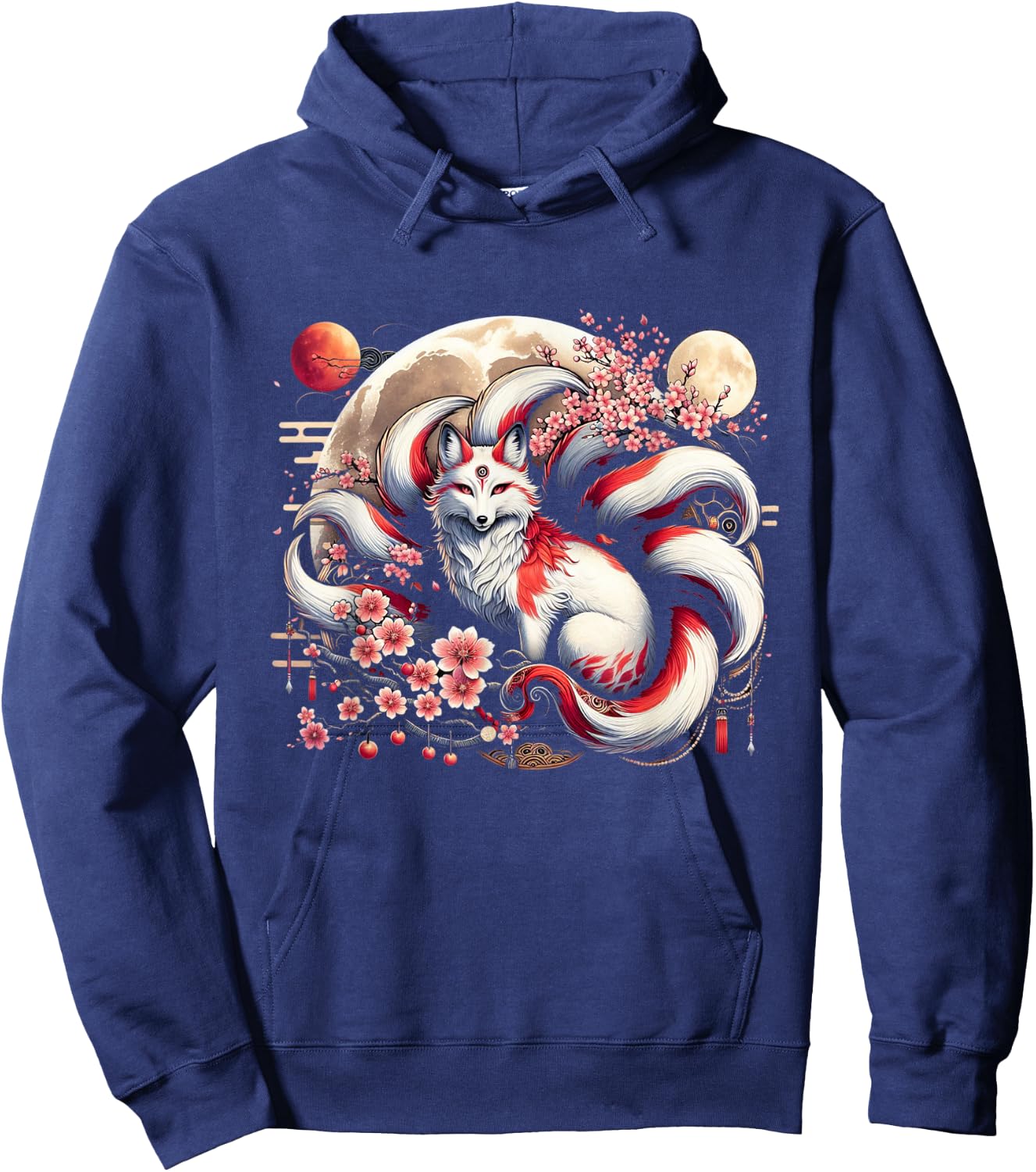 Kitsune Japanese Nine-tailed Fox With Hoodie - Hoodie | Navy