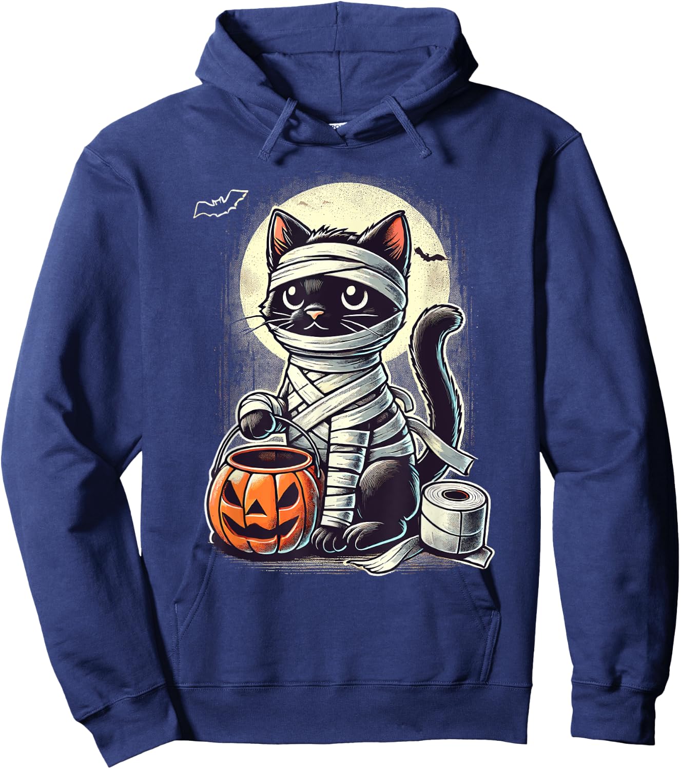 Black Cat Mummy Men Women Kids Halloween Funny Black Cat Hoodie - Hoodie | Navy